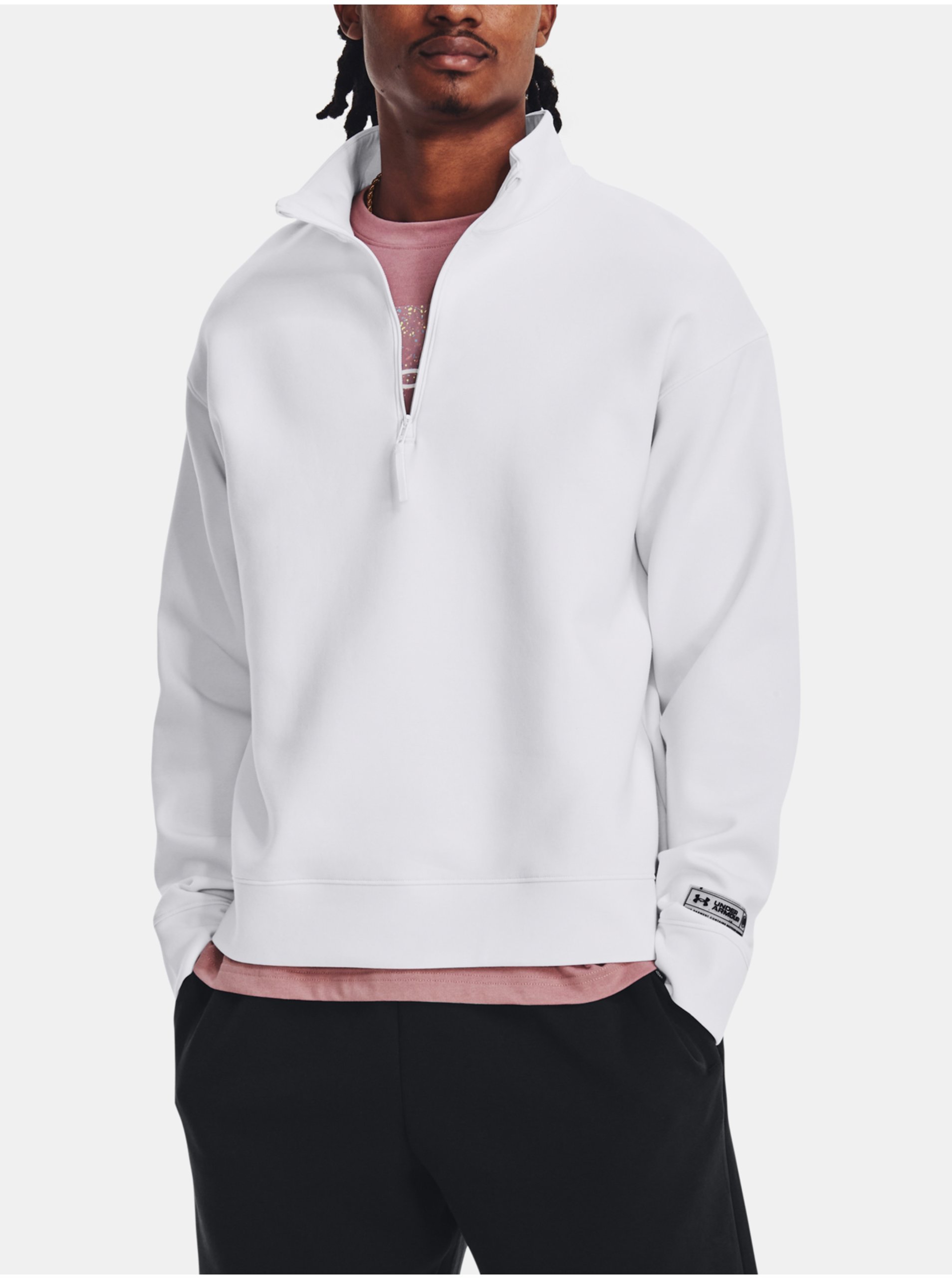 Lacno Biela pánska športová mikina Under Armour UA Summit Knit 1/2 Zip