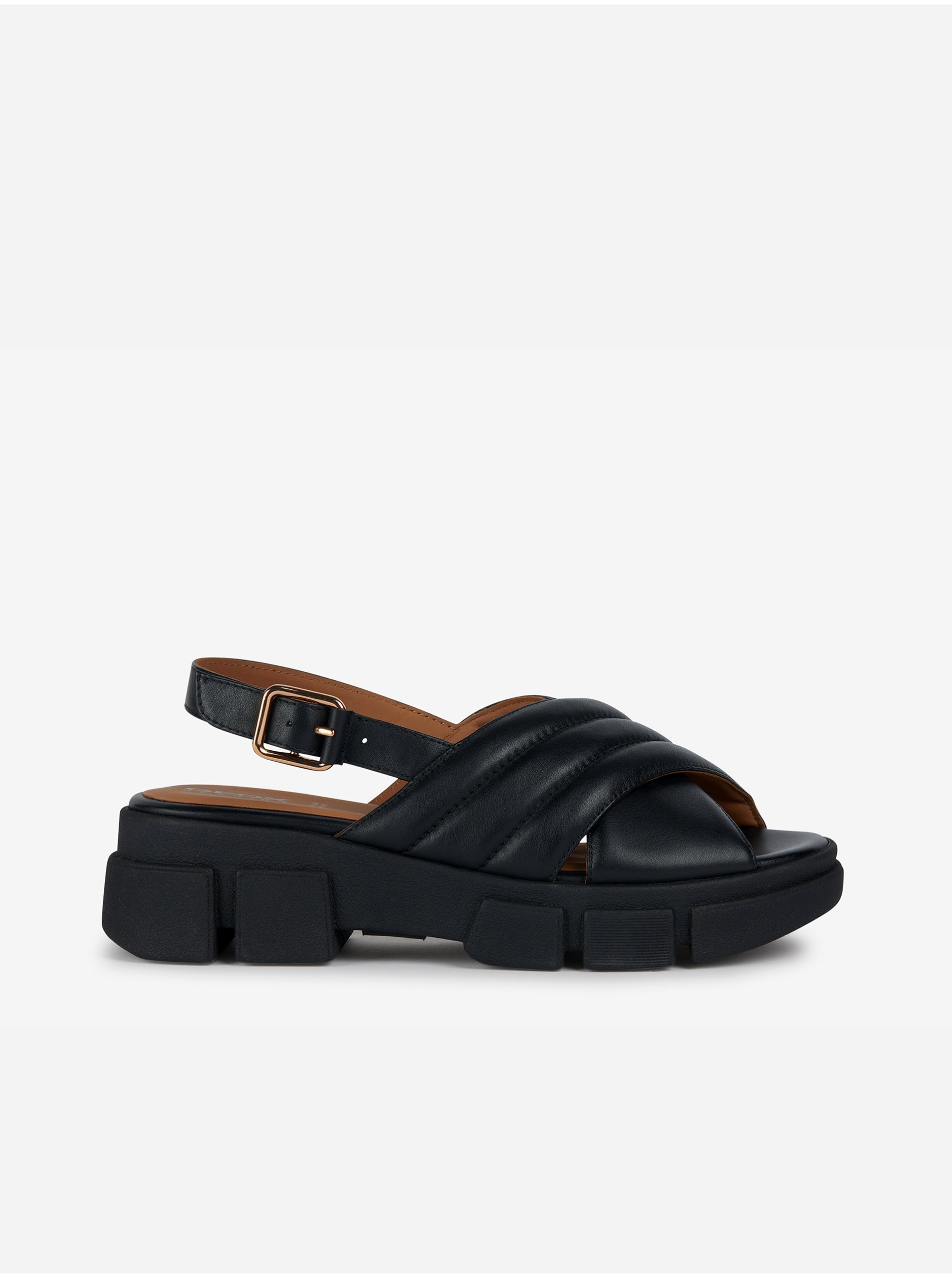Levně Černé dámské kožené sandály na platformě Geox