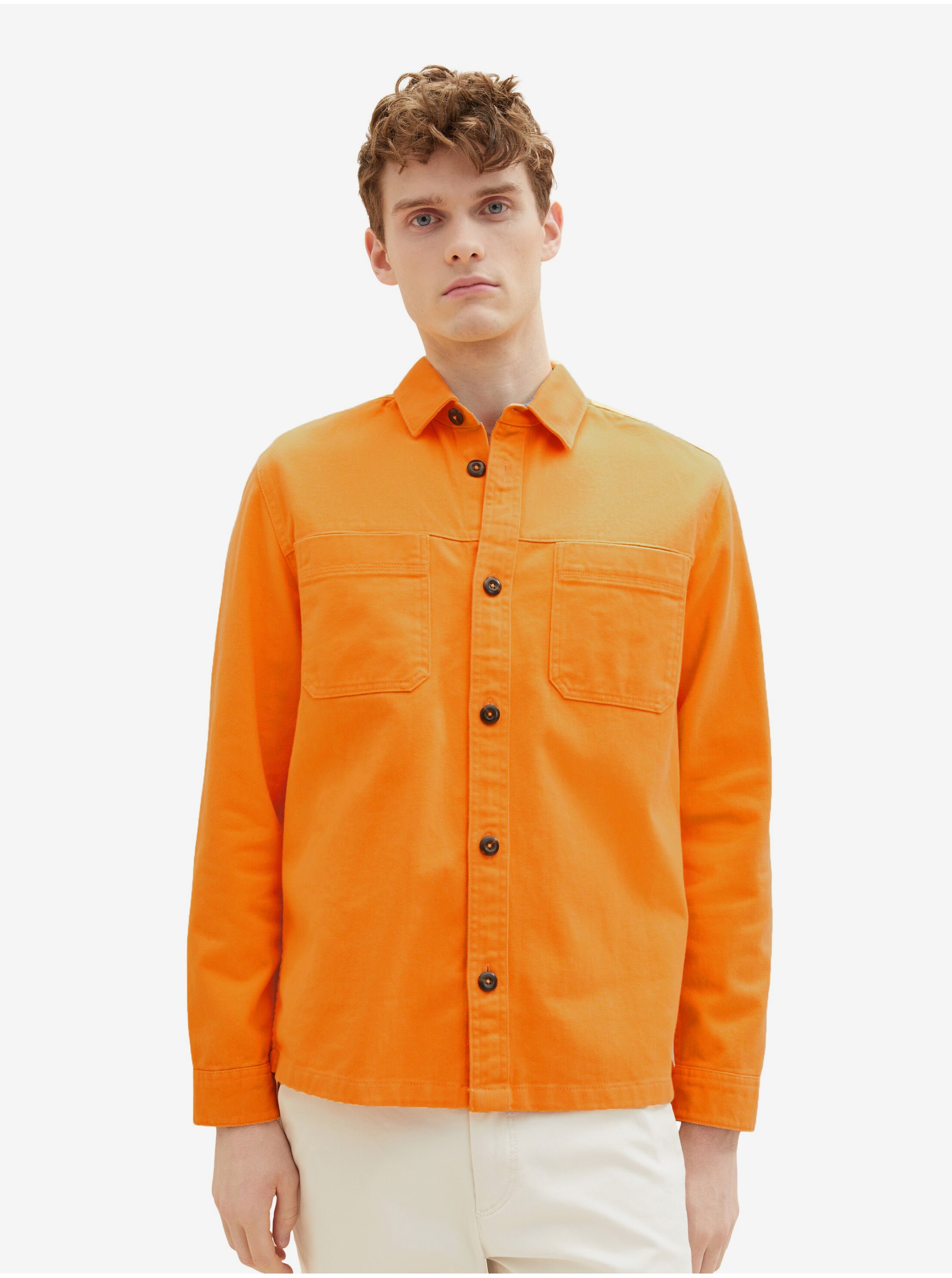 Lacno Oranžová pánska košeľa Tom Tailor