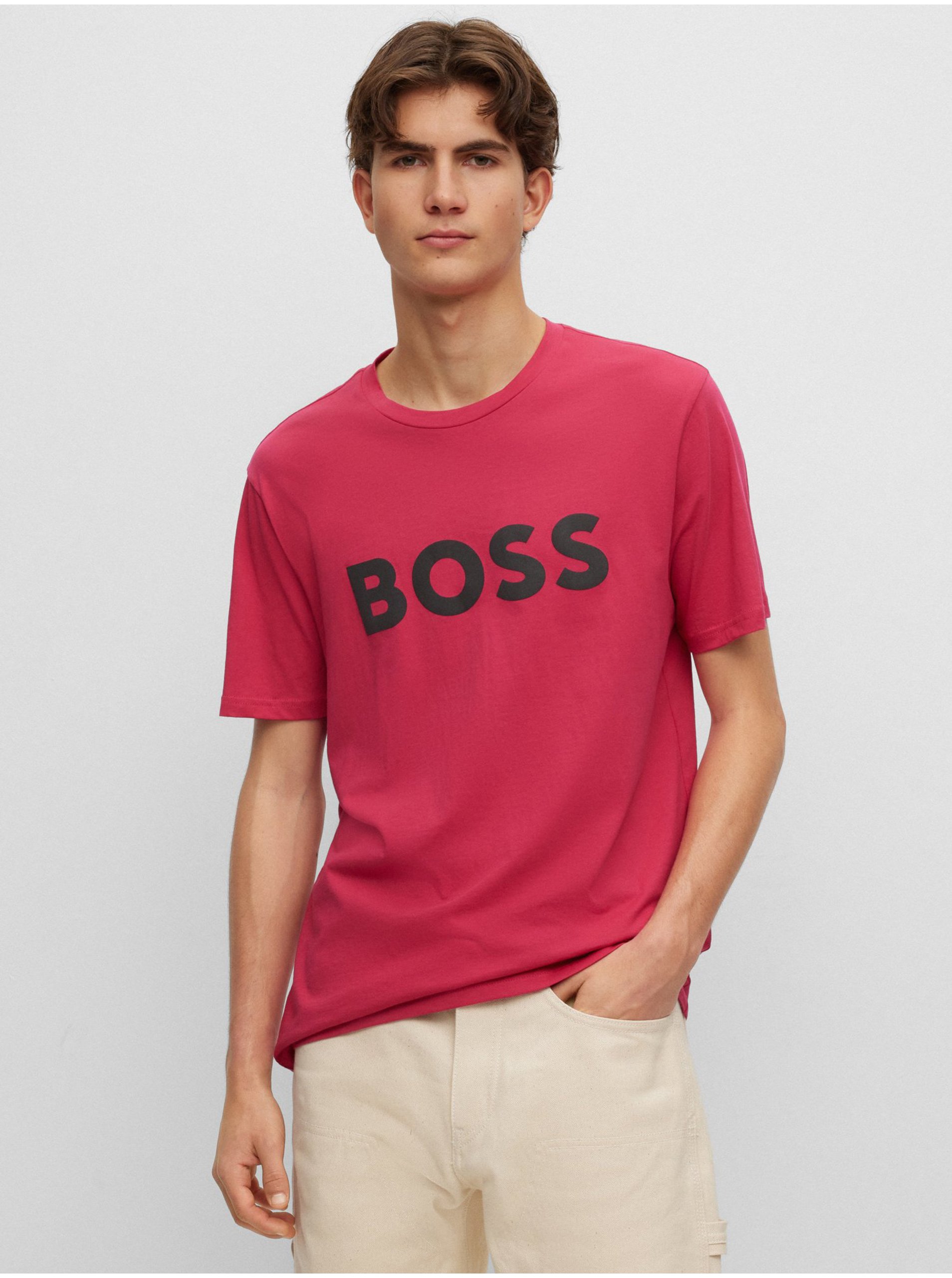 Levně Tmavě růžové pánské tričko Hugo Boss