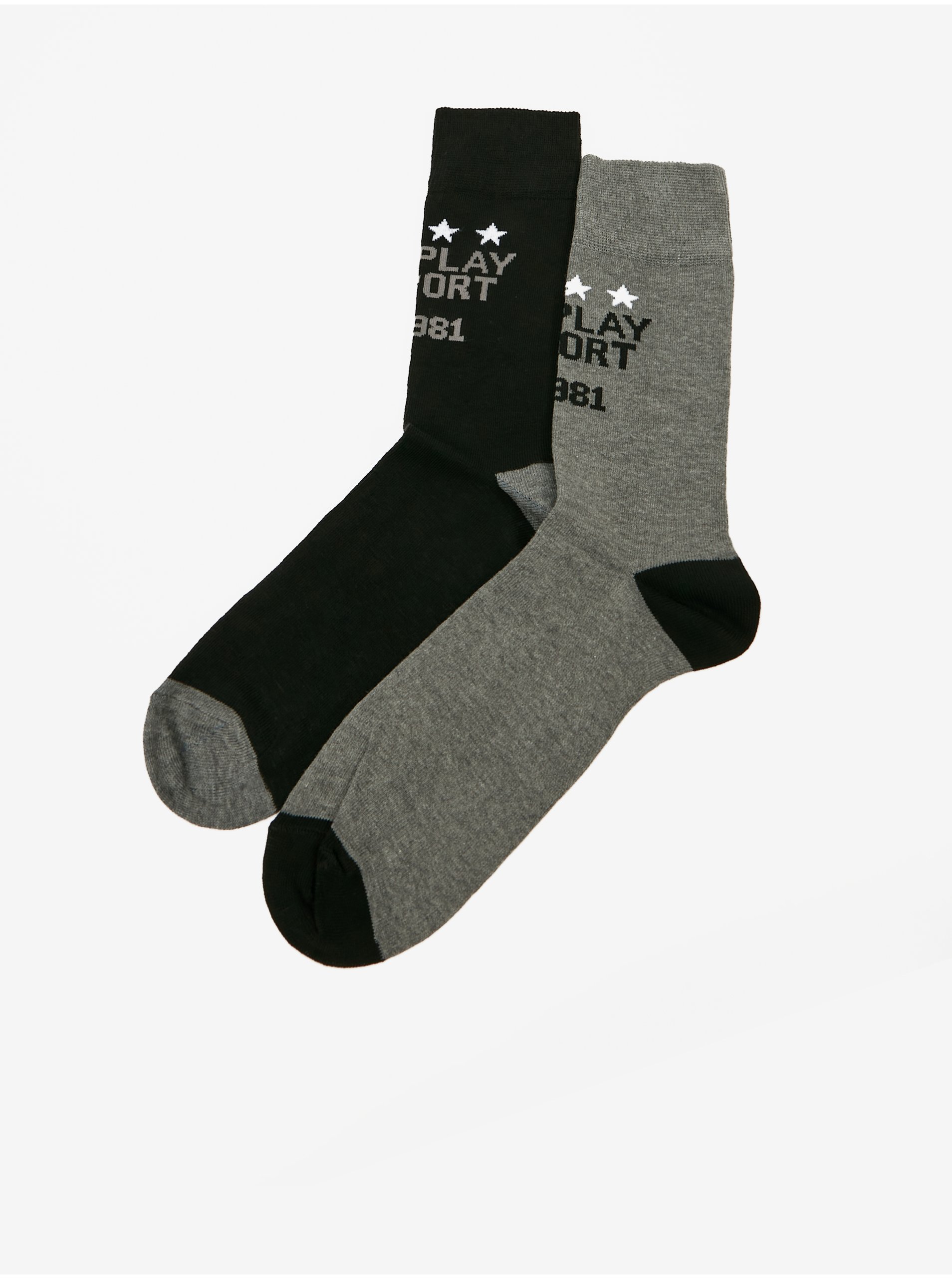 Lacno Súprava dvoch párov pánskych ponožiek v šedej a čiernej farbe Replay