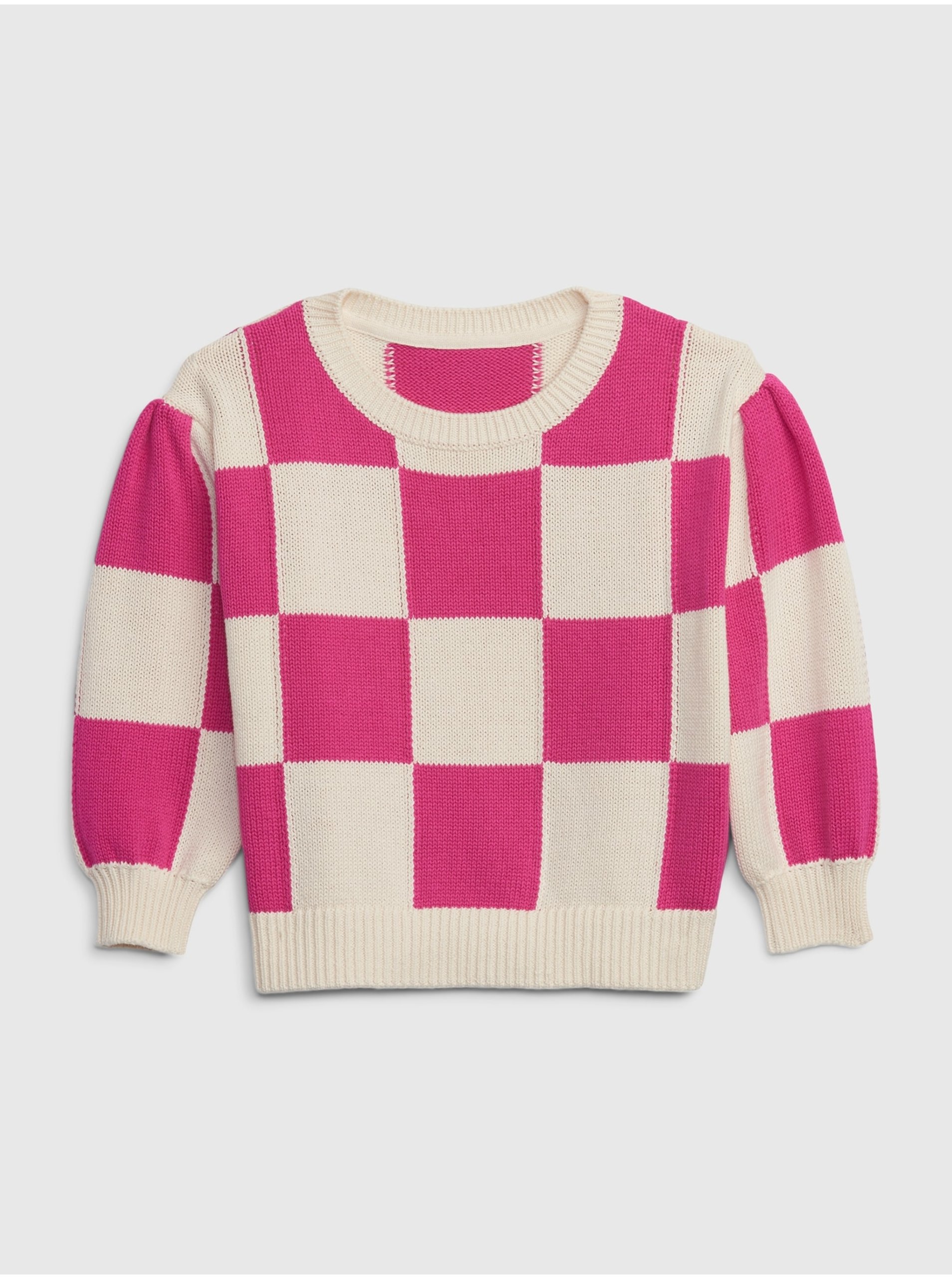 Lacno Bielo-ružový dievčenský kockovaný sveter GAP