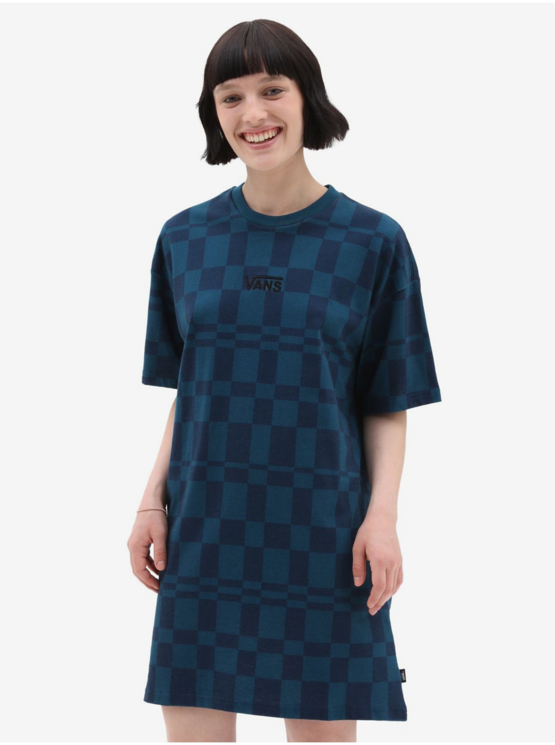 E-shop Tmavě modré dámské kostkované šaty VANS