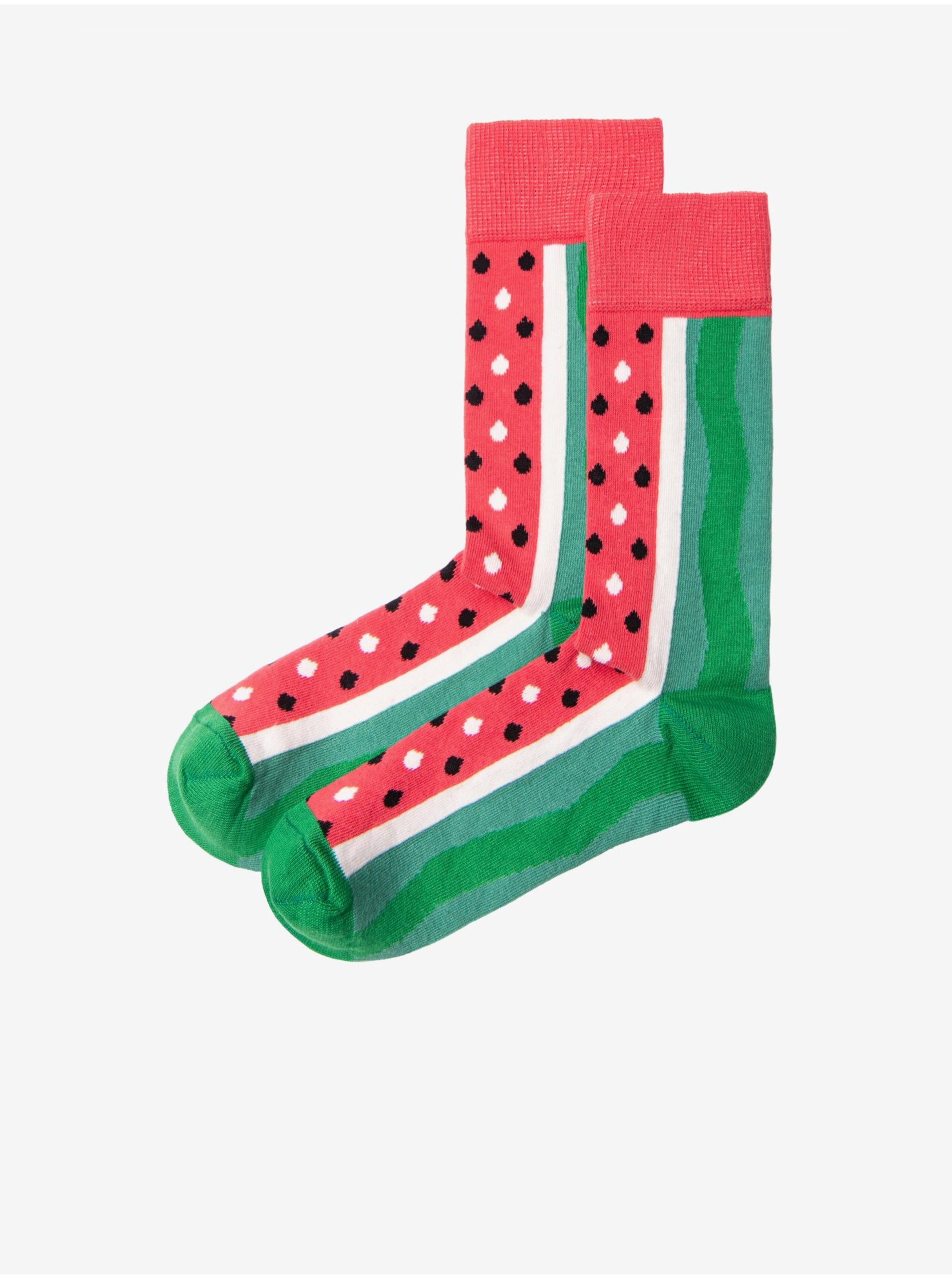 Levně Zeleno-červené pánské vzorované ponožky Ombre Clothing