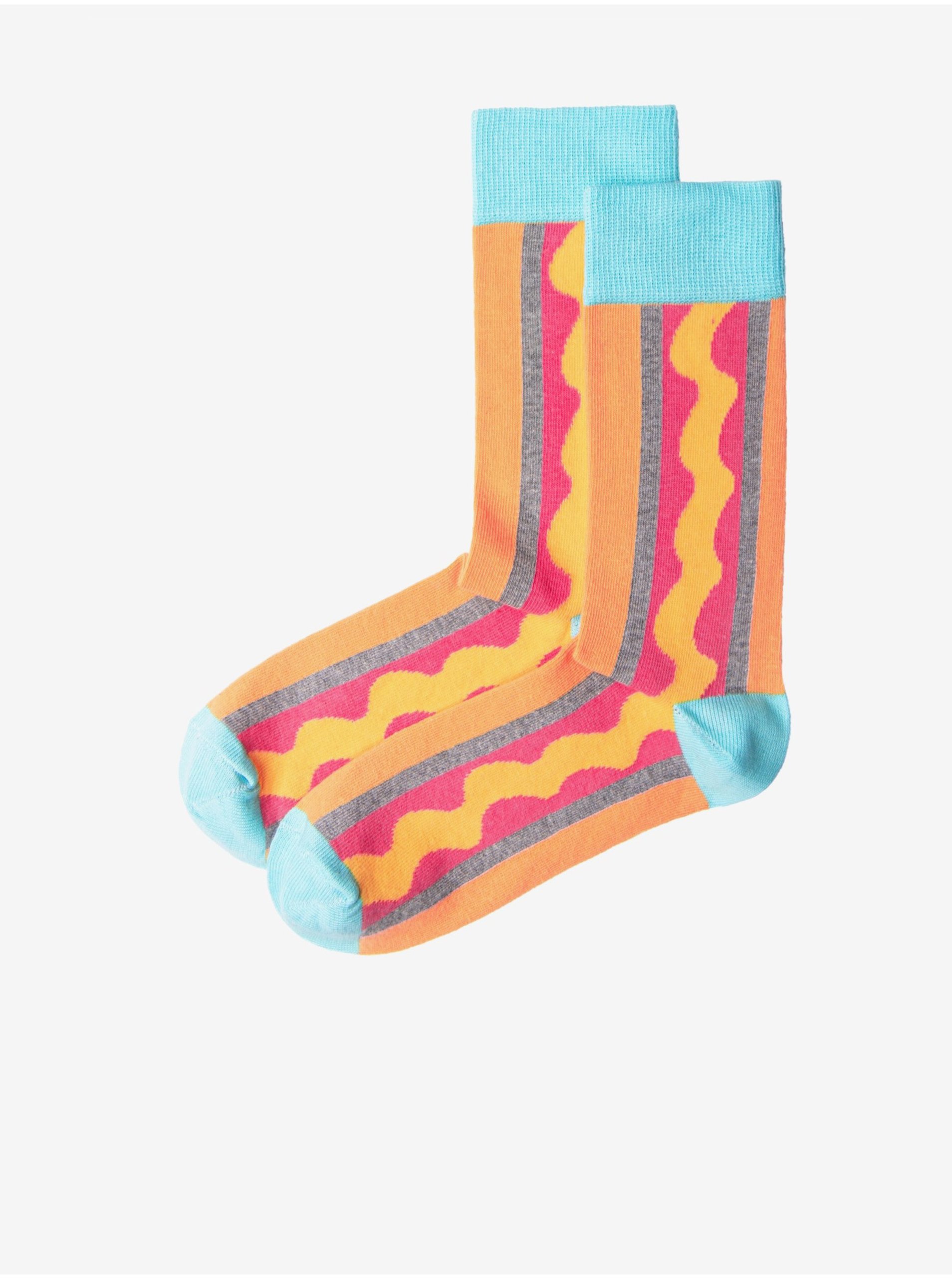E-shop Tyrkysovo-oranžové pánské vzorované ponožky Ombre Clothing