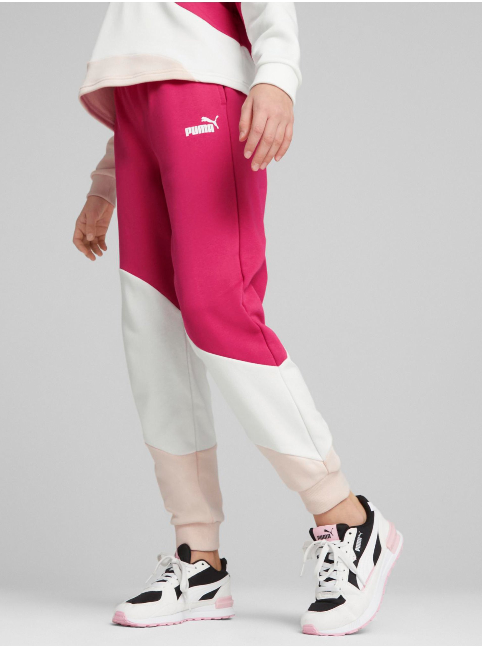 Lacno Bielo-ružové dievčenské tepláky Puma Power