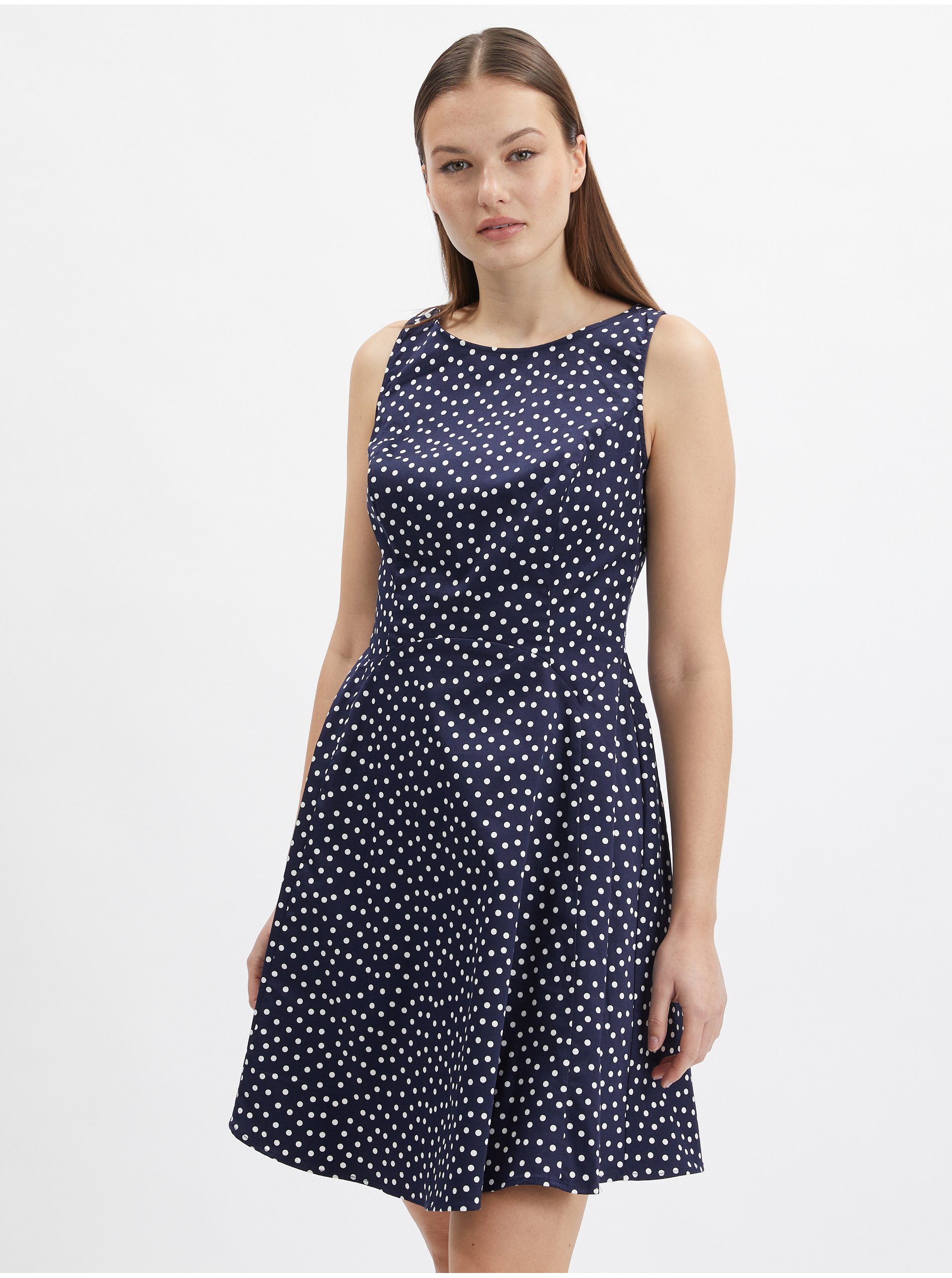 E-shop Tmavě modré dámské puntíkované šaty ORSAY
