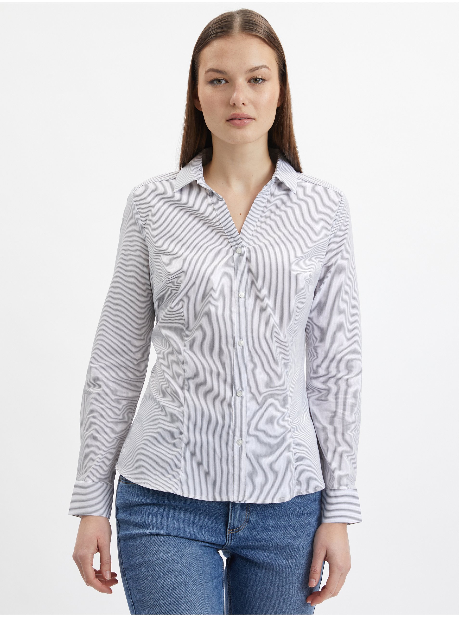 E-shop Modro-bílá dámská pruhovaná košile ORSAY