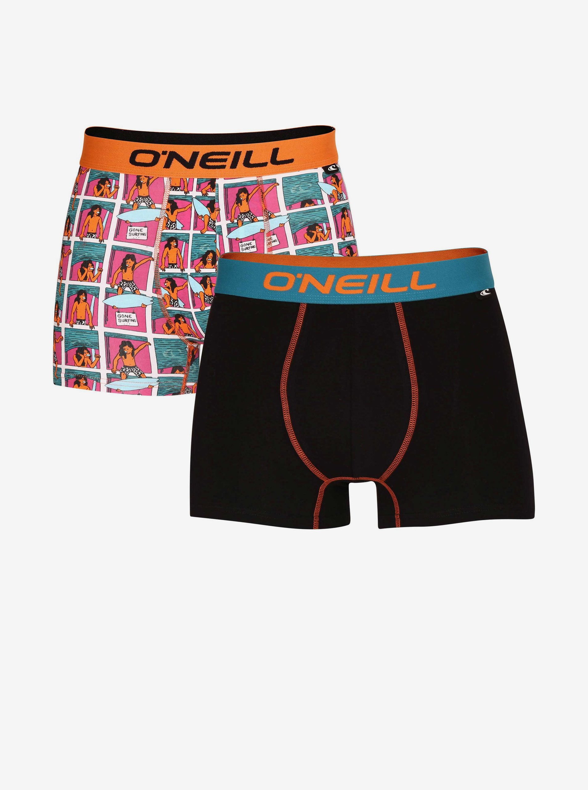 Levně Sada dvou pánských boxerek v černé a oranžové barvě O'Neill BOXER COMIC&PLAIN 2-PACK