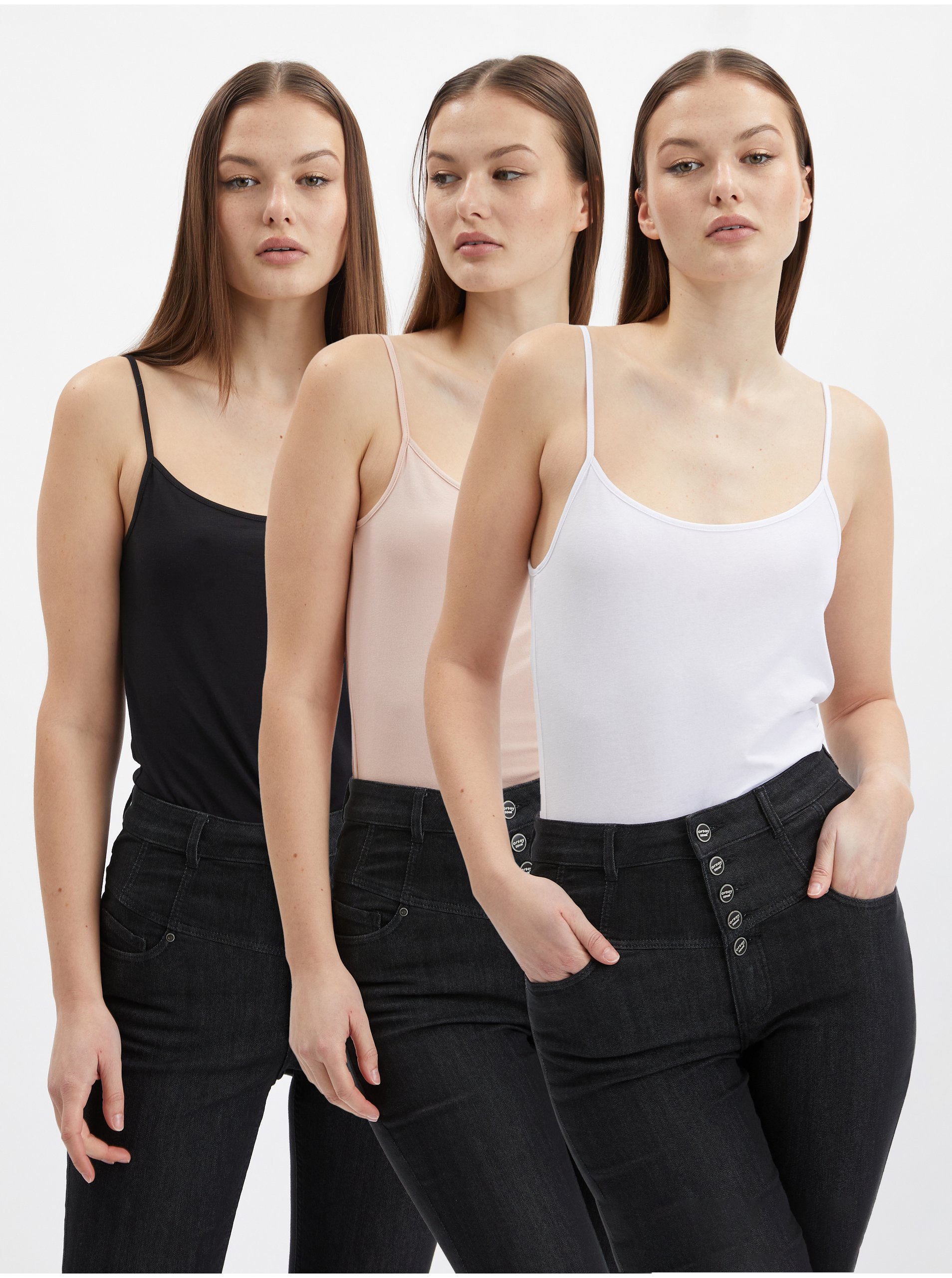 Levně Sada tří dámských basic tílek v bílé, béžové a černé barvě ORSAY