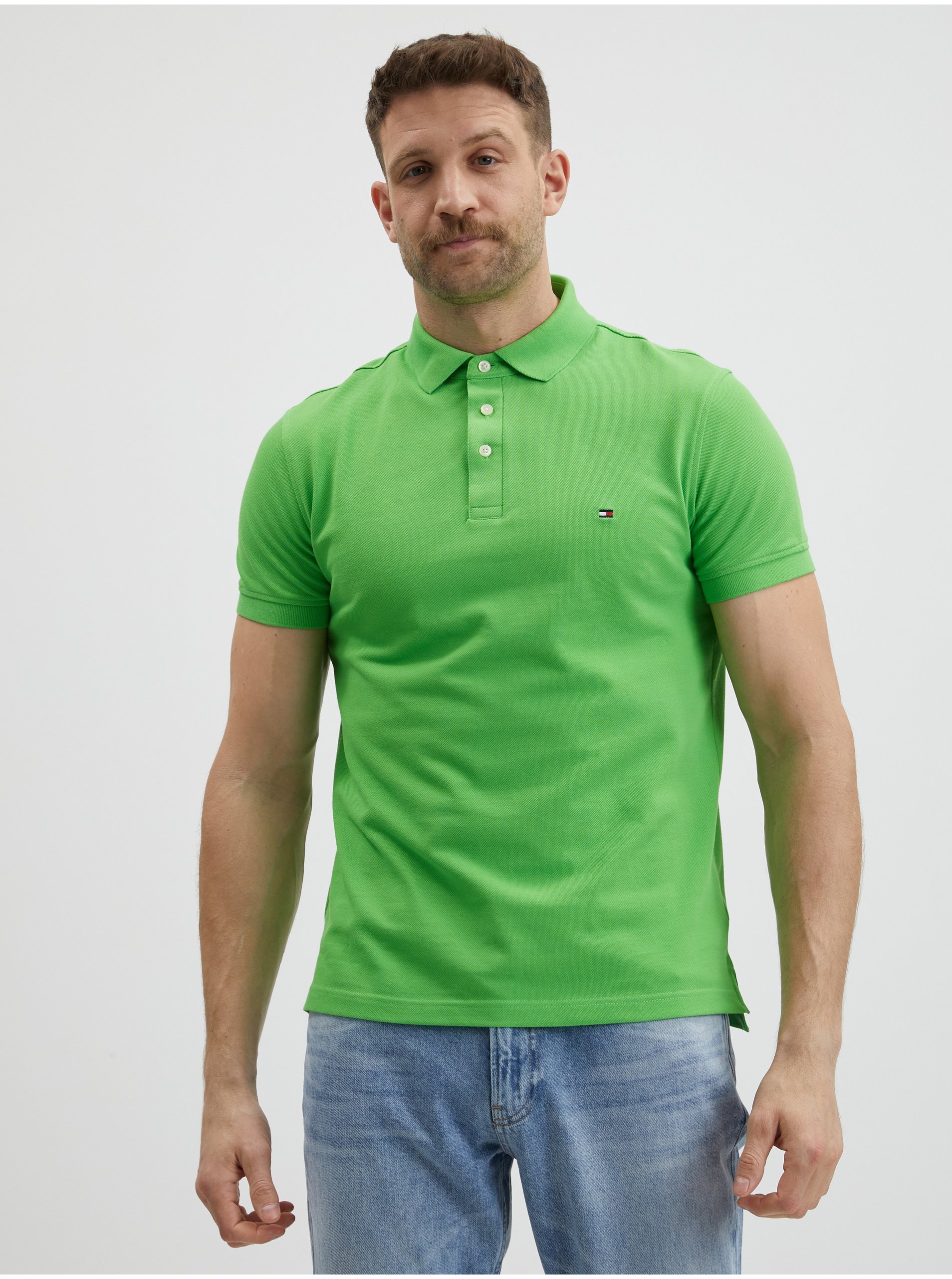 Levně Zelené pánské polo tričko Tommy Hilfiger 1985