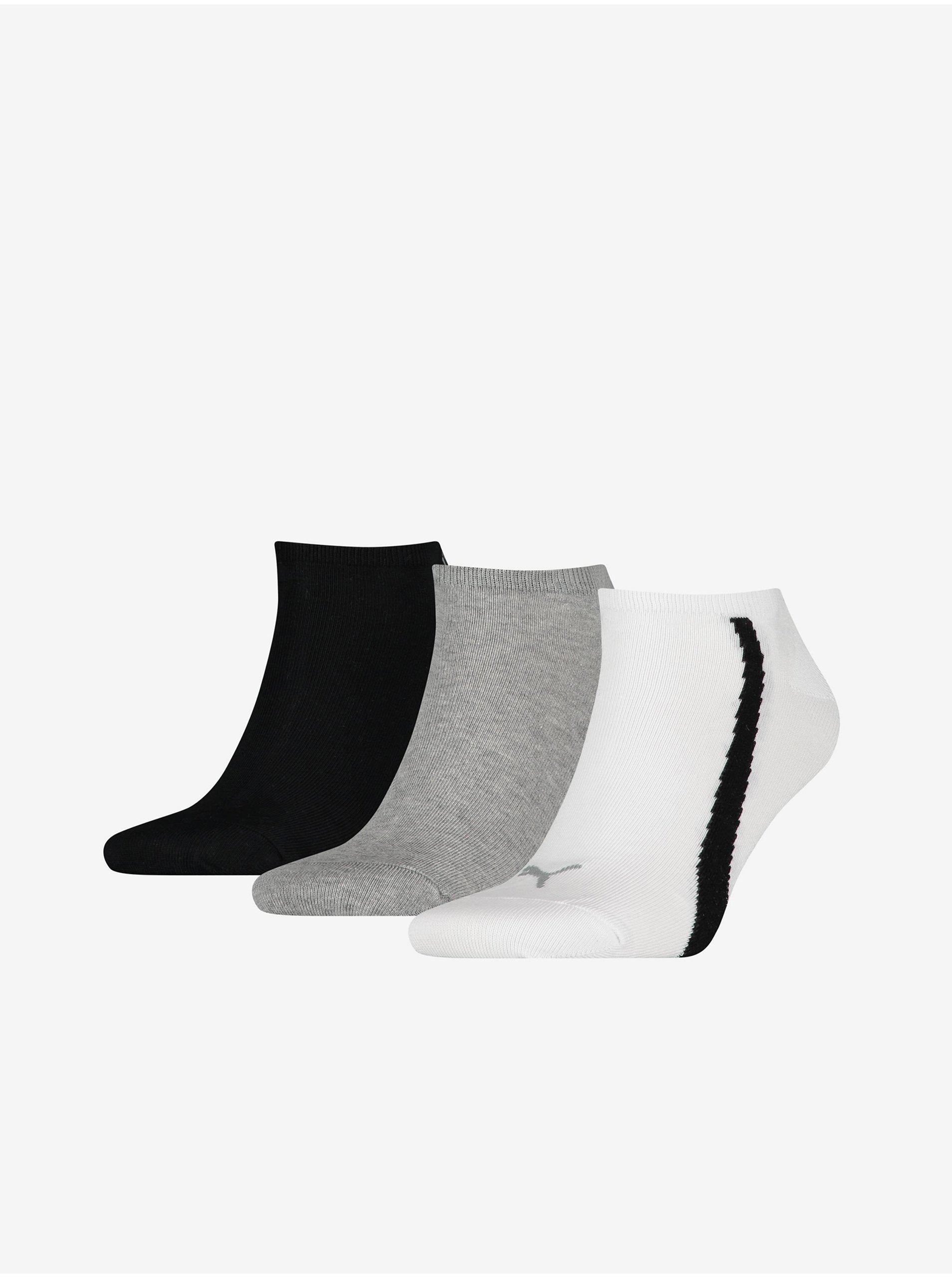 Lacno Súprava troch párov ponožiek v čiernej, bielej a svetlo šedej farbe Puma Lifestyle