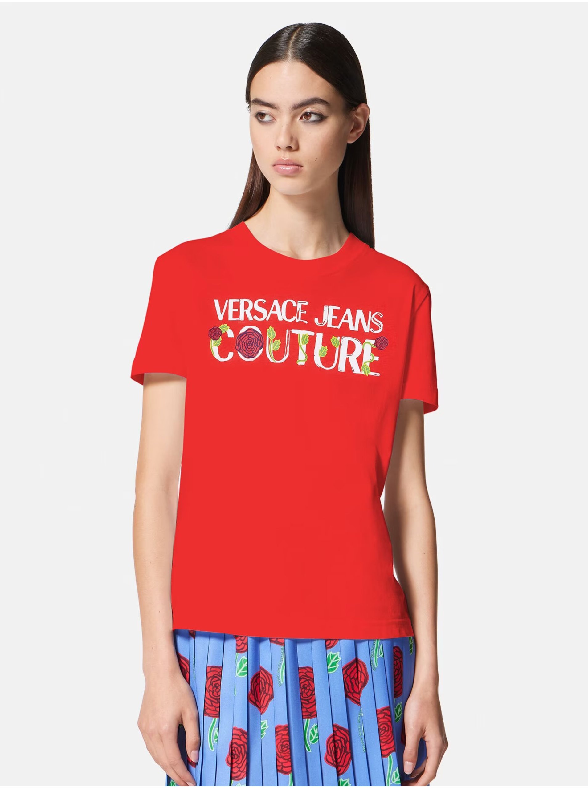 Lacno Červené dámske tričko Versace Jeans Couture