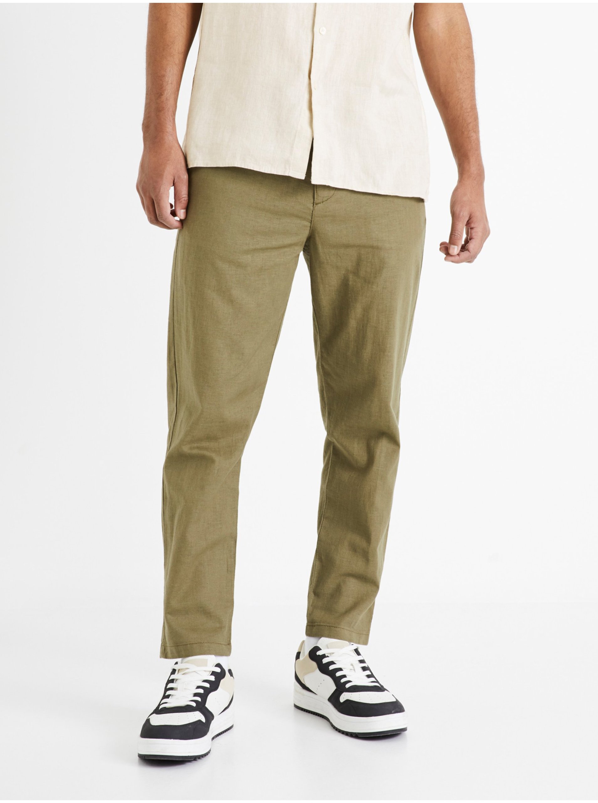 E-shop Khaki pánské lněné kalhoty Celio Dolinco