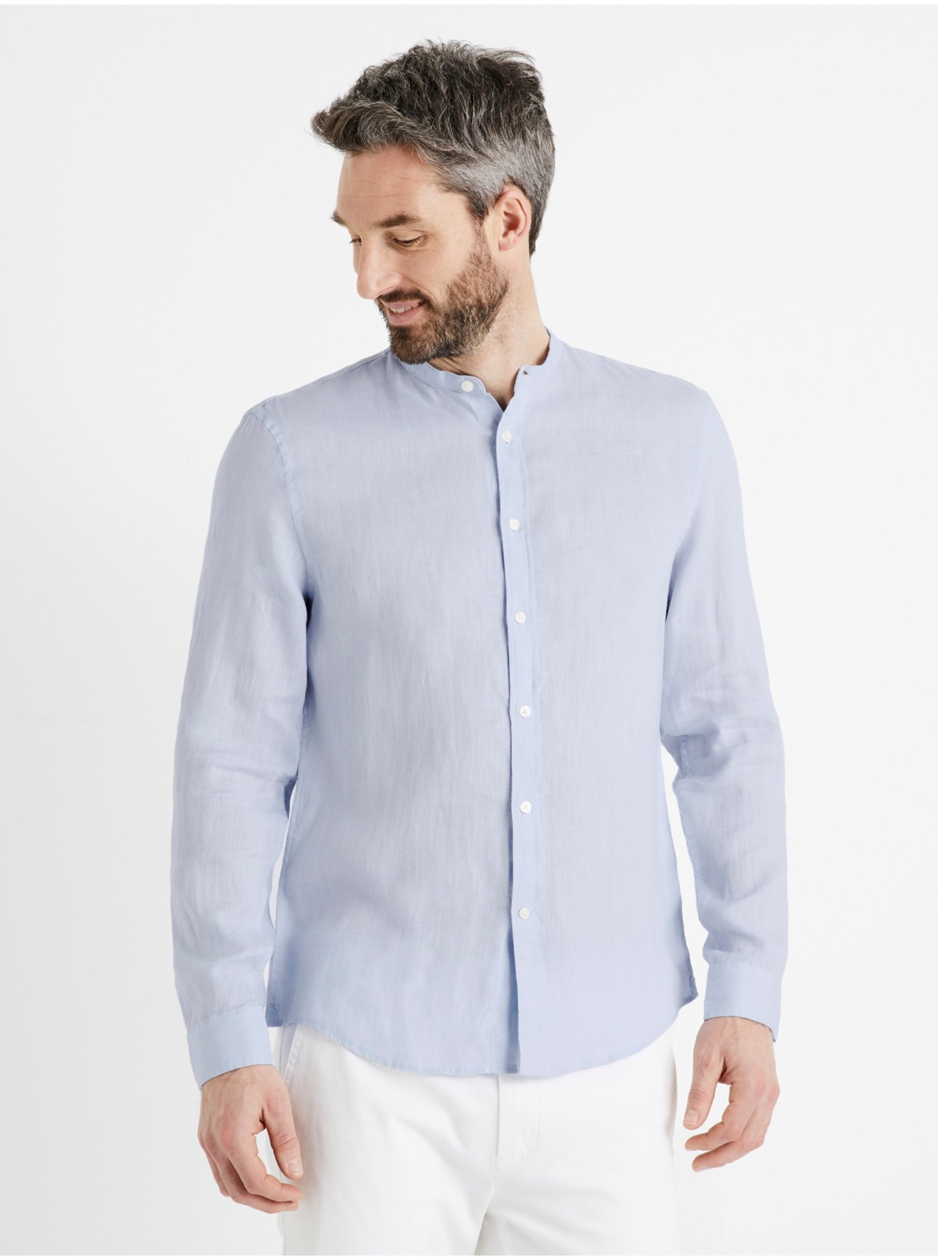 E-shop Světle modrá pánská lněná košile Celio Damaolin
