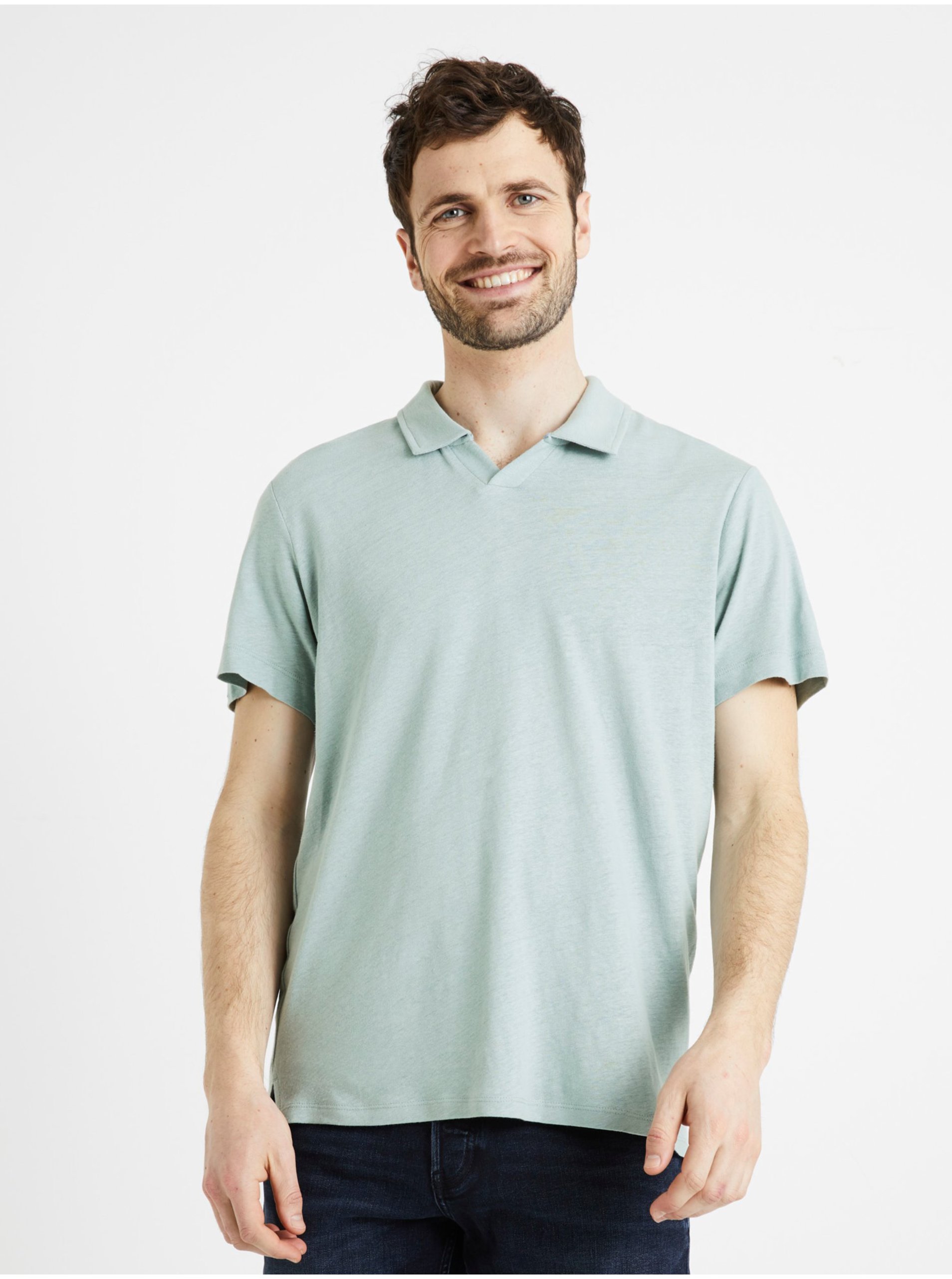 E-shop Světle modré pánské polo tričko Celio Deolive