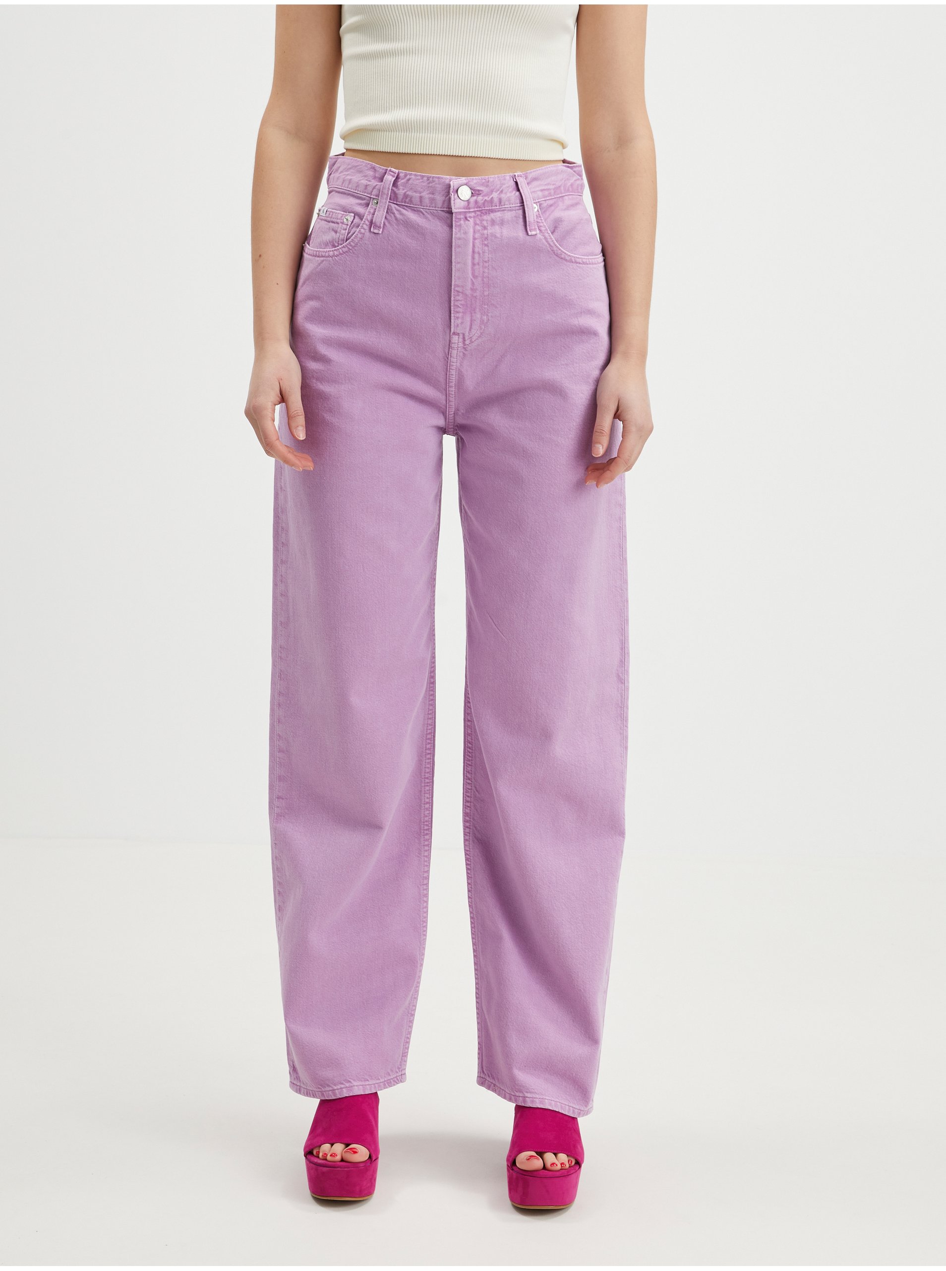 Levně Světle fialové dámské široké džíny Calvin Klein Jeans