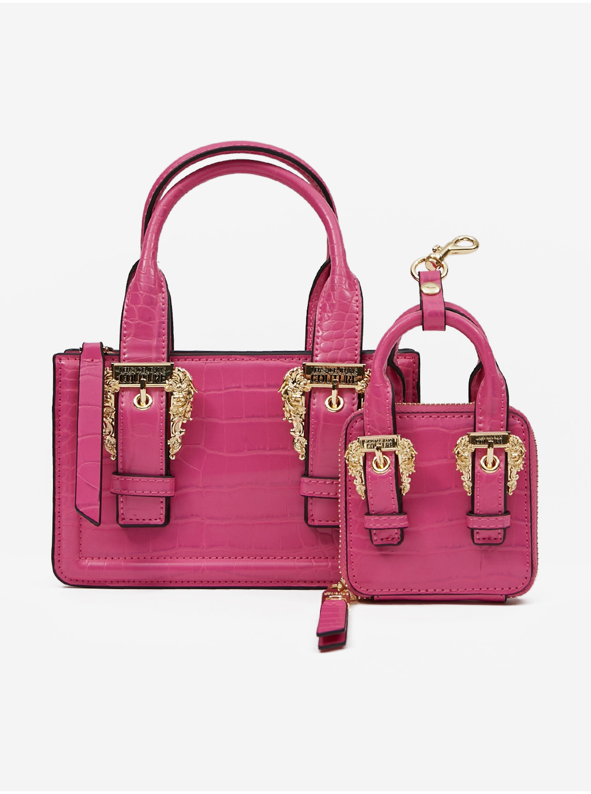Levně Tmavě růžová dámská kabelka s pouzdrem Versace Jeans Couture