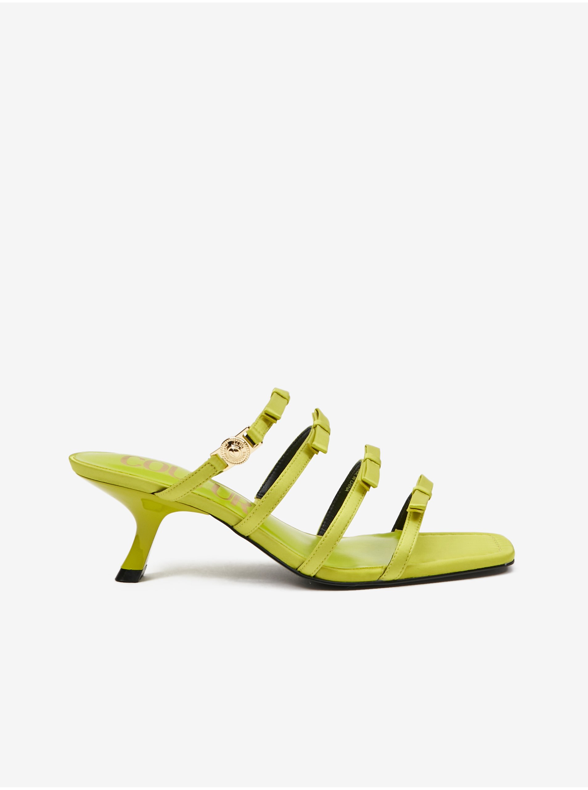 Levně Světle zelené dámské pantofle na podpatku Versace Jeans Couture Fondo Fiona
