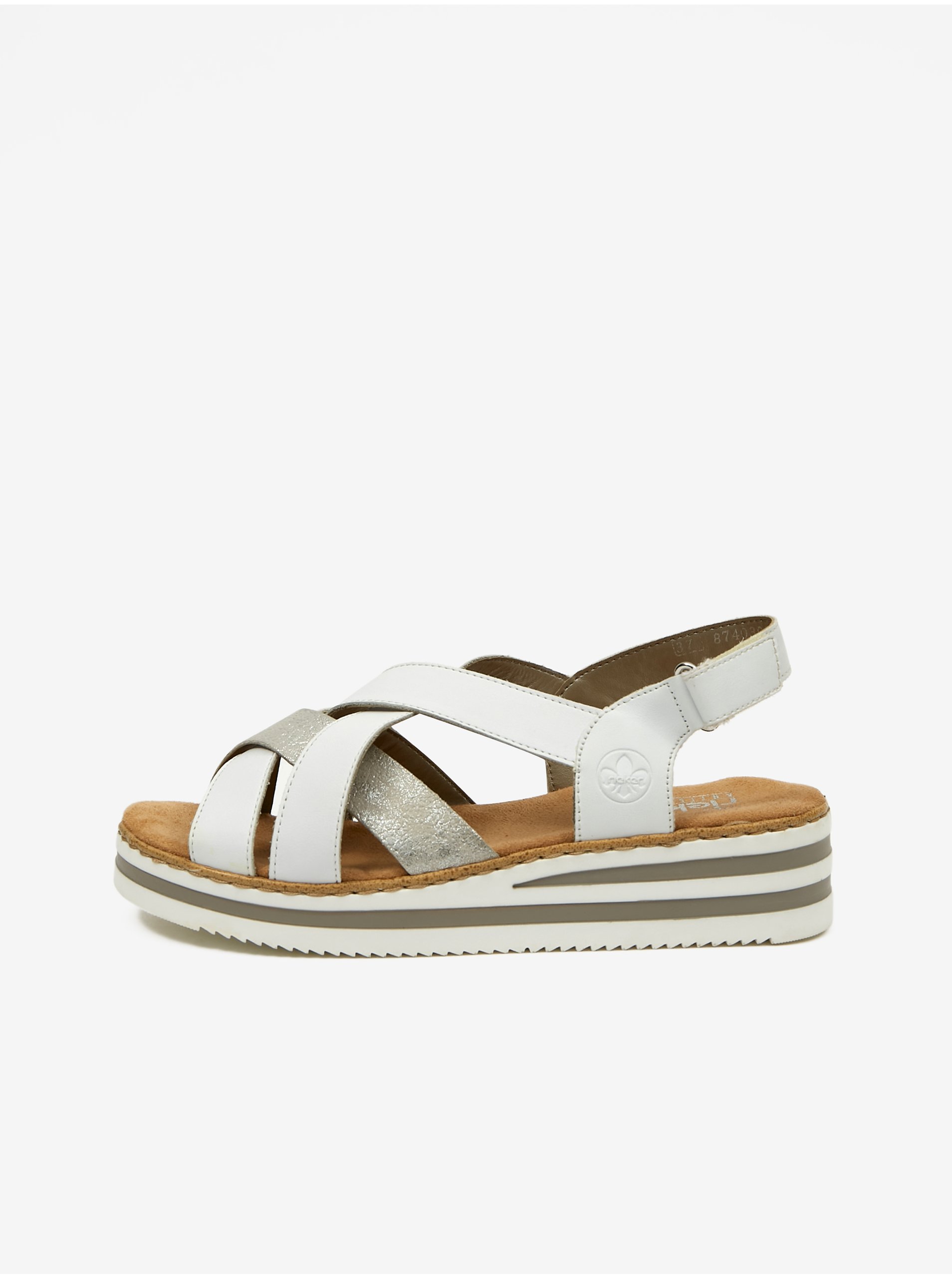 E-shop Strieborno-biele dámske sandále Rieker