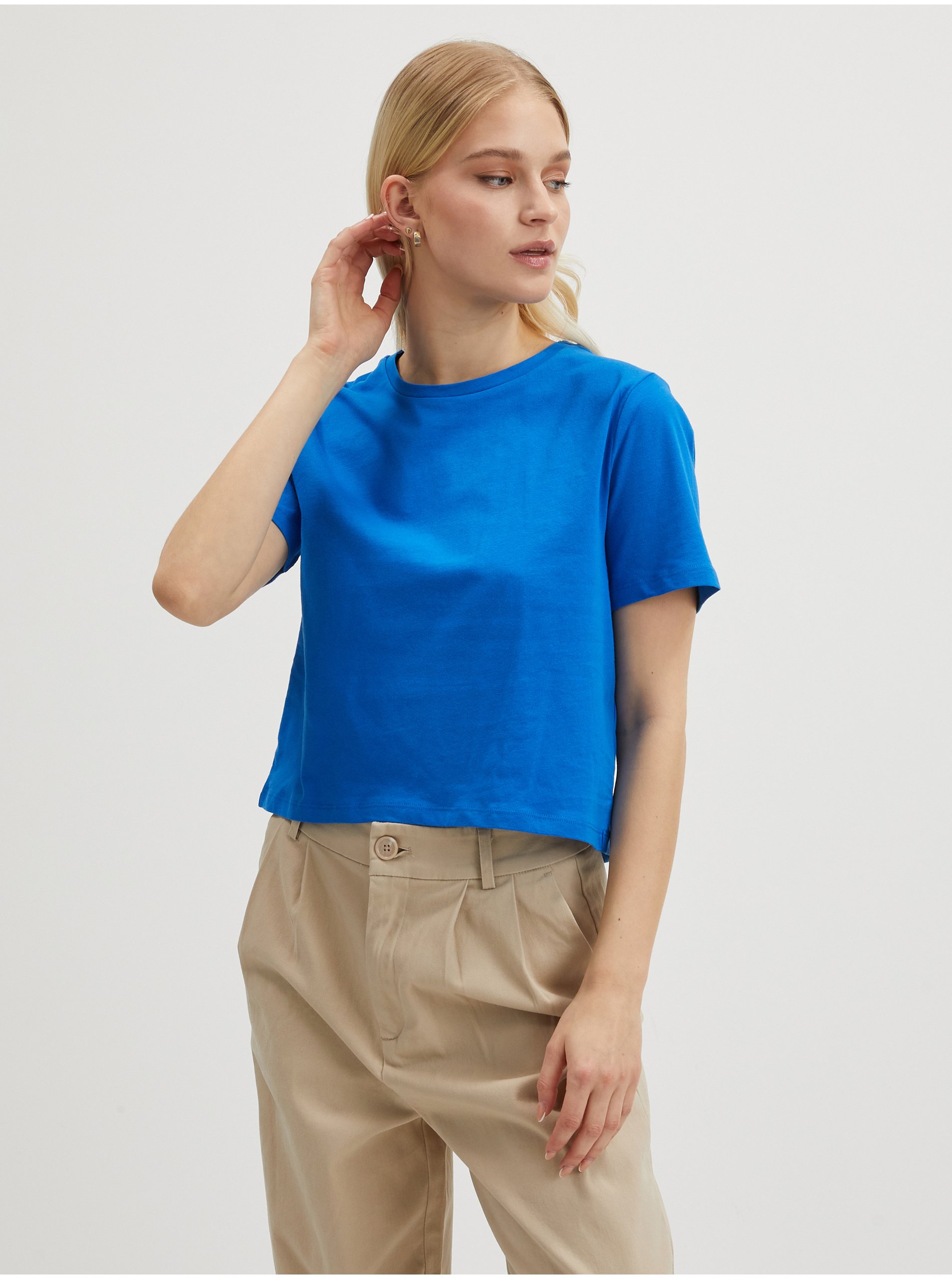 Levně Modré dámské basic tričko Pieces Rina