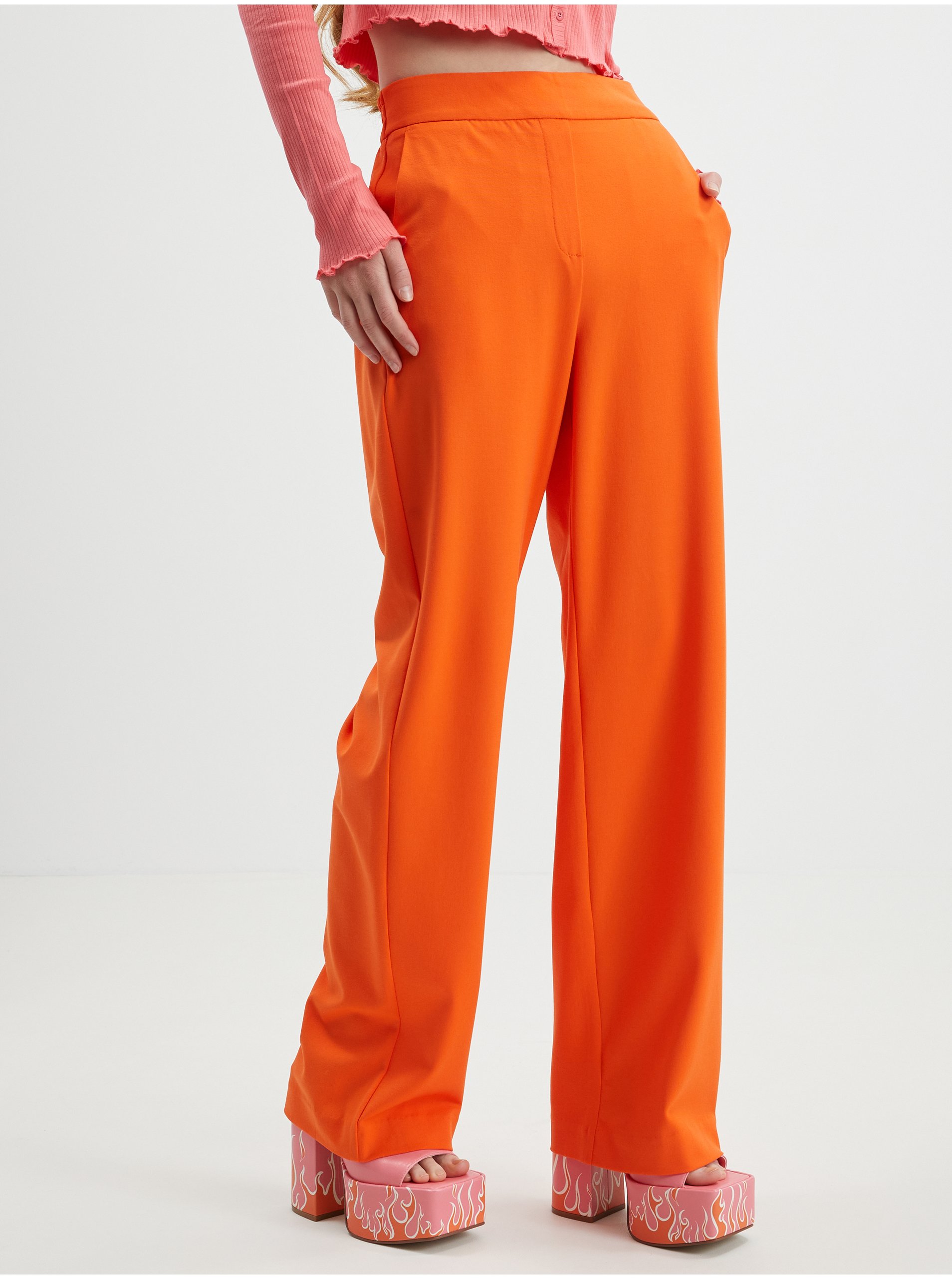 Levně Oranžové dámské široké kalhoty VERO MODA Lis Cookie