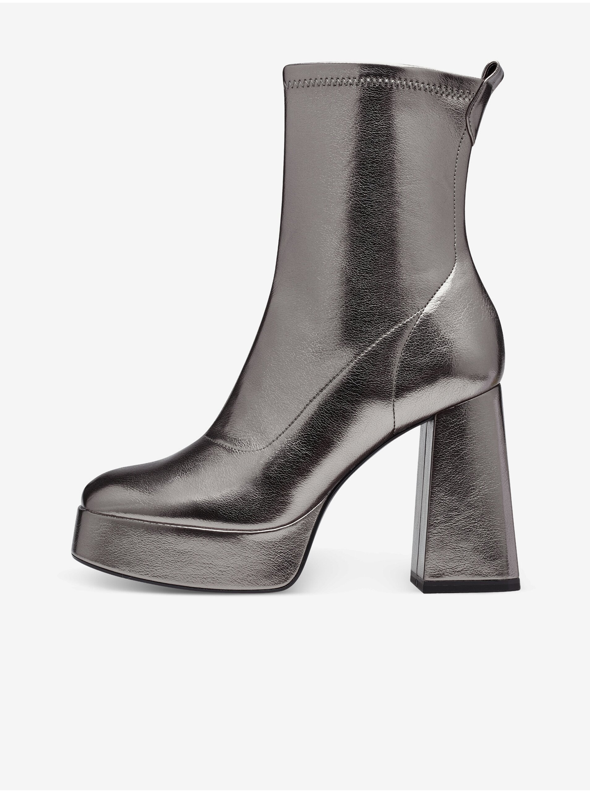 E-shop Dámské kotníkové boty na podpatku ve stříbrné barvě Tamaris