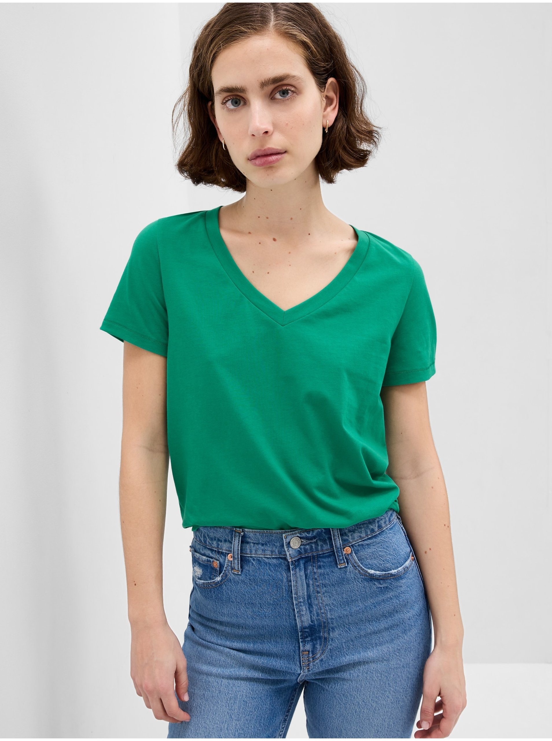Lacno Zelené dámske basic tričko GAP