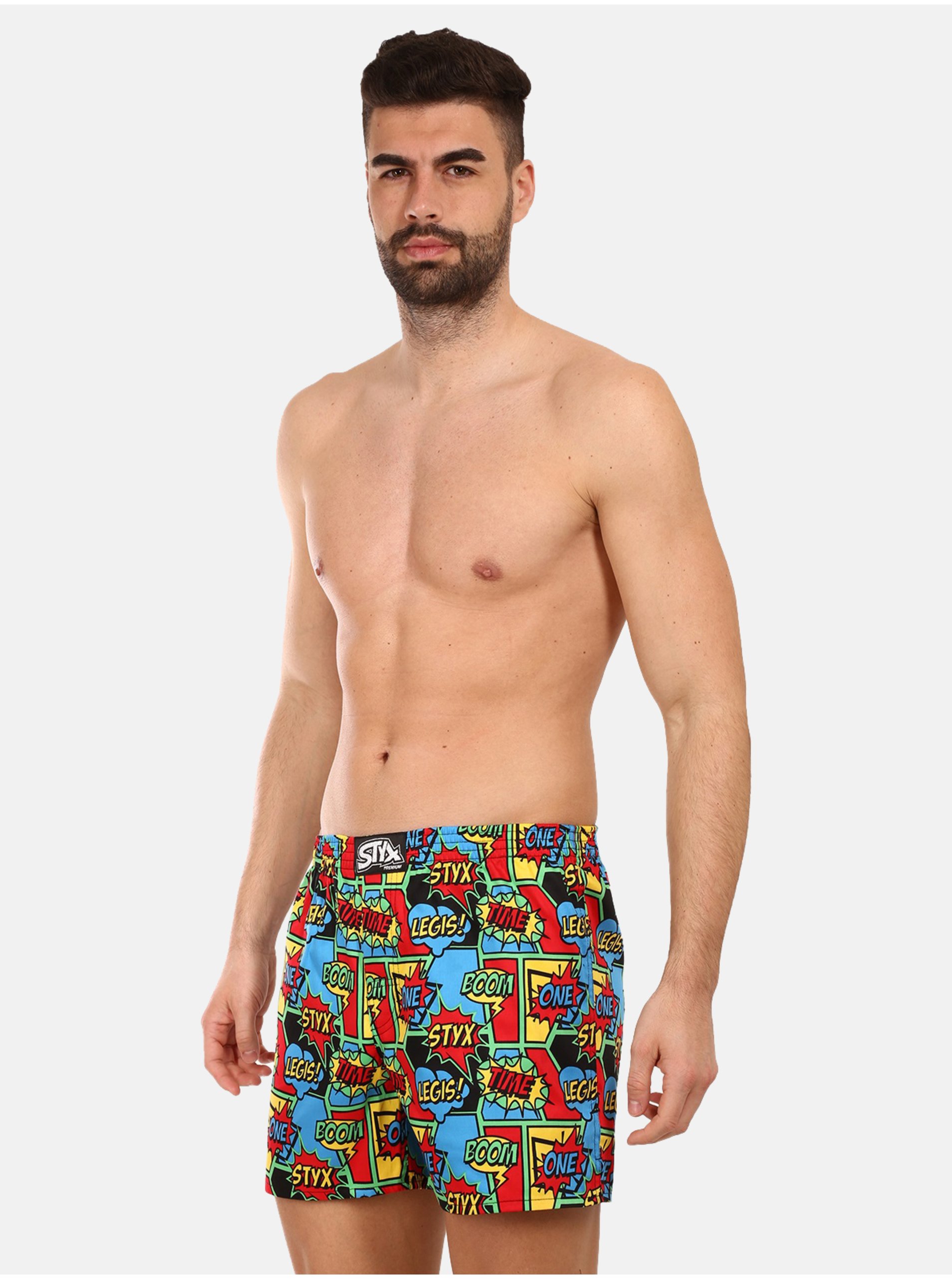 Červeno-modré pánské vzorované trenýrky Styx premium art Boom