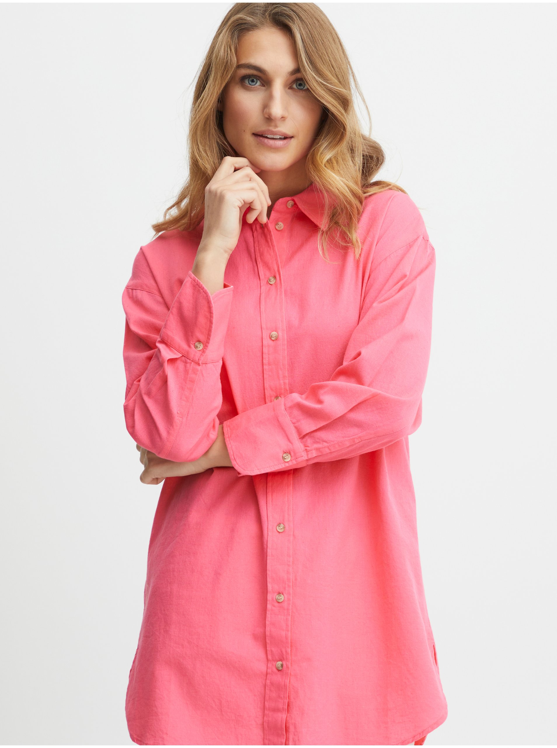 E-shop Ružová dámska košeľa s prímesou ľanu Fransa