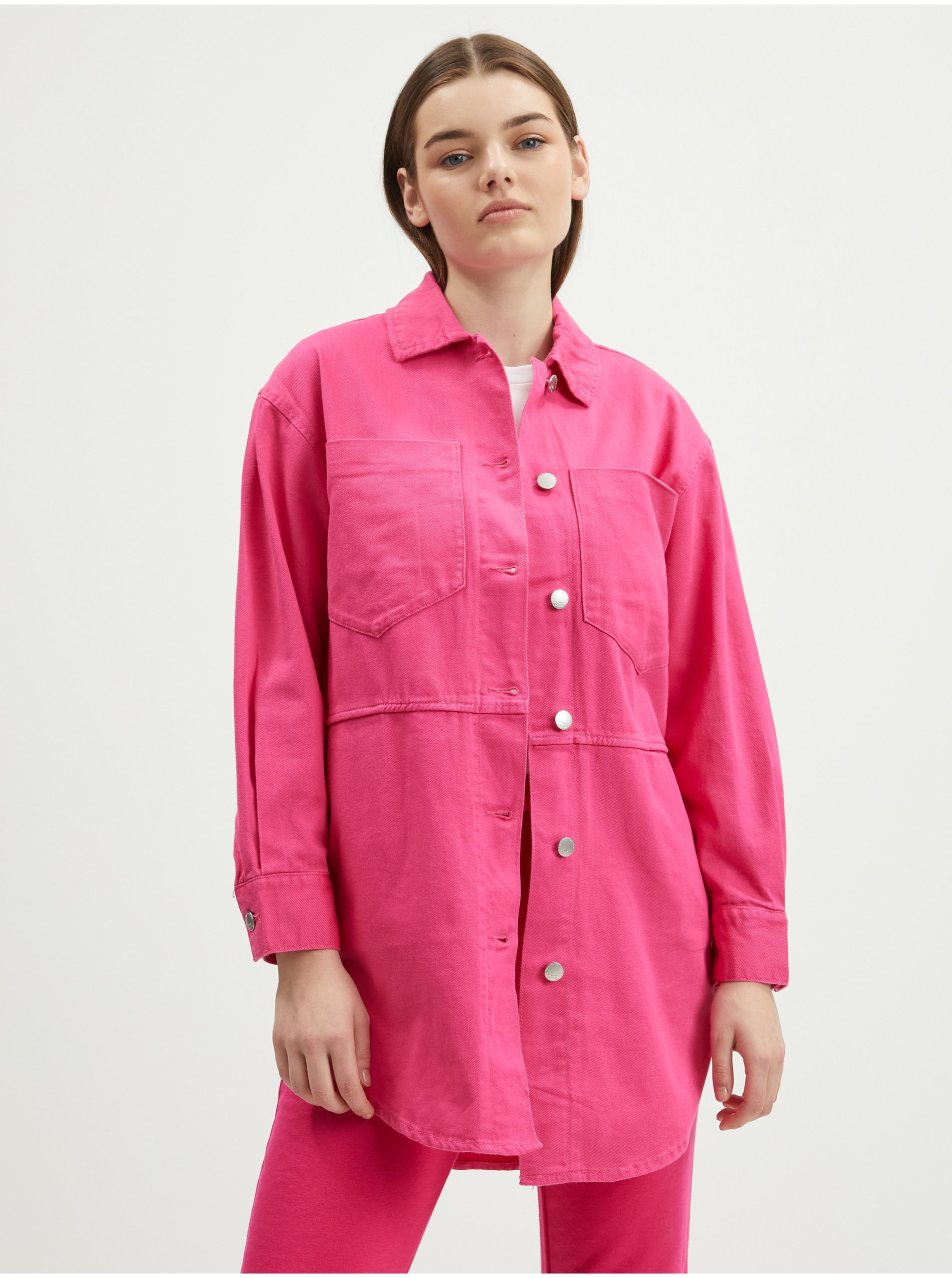 Levně Tmavě růžová dámská oversize košilová bunda ONLY Drew