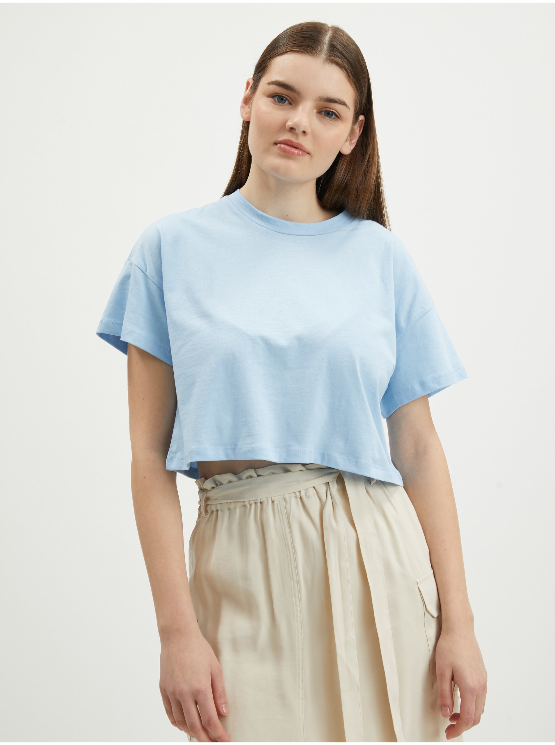 E-shop Světle modré crop top tričko Noisy May Alena