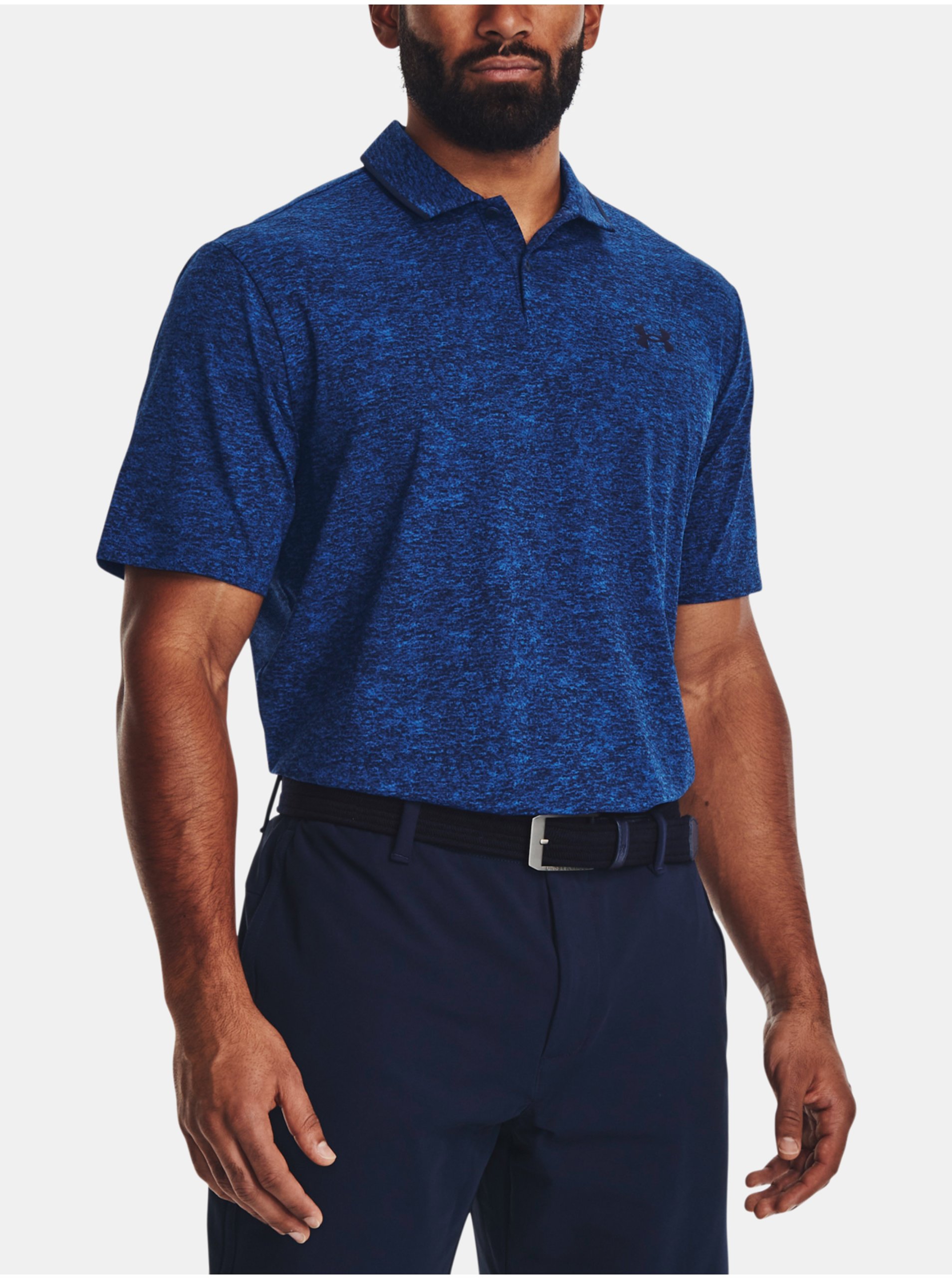 E-shop Tmavě modré pánské žíhané sportovní polo tričko Under Armour Iso-Chill