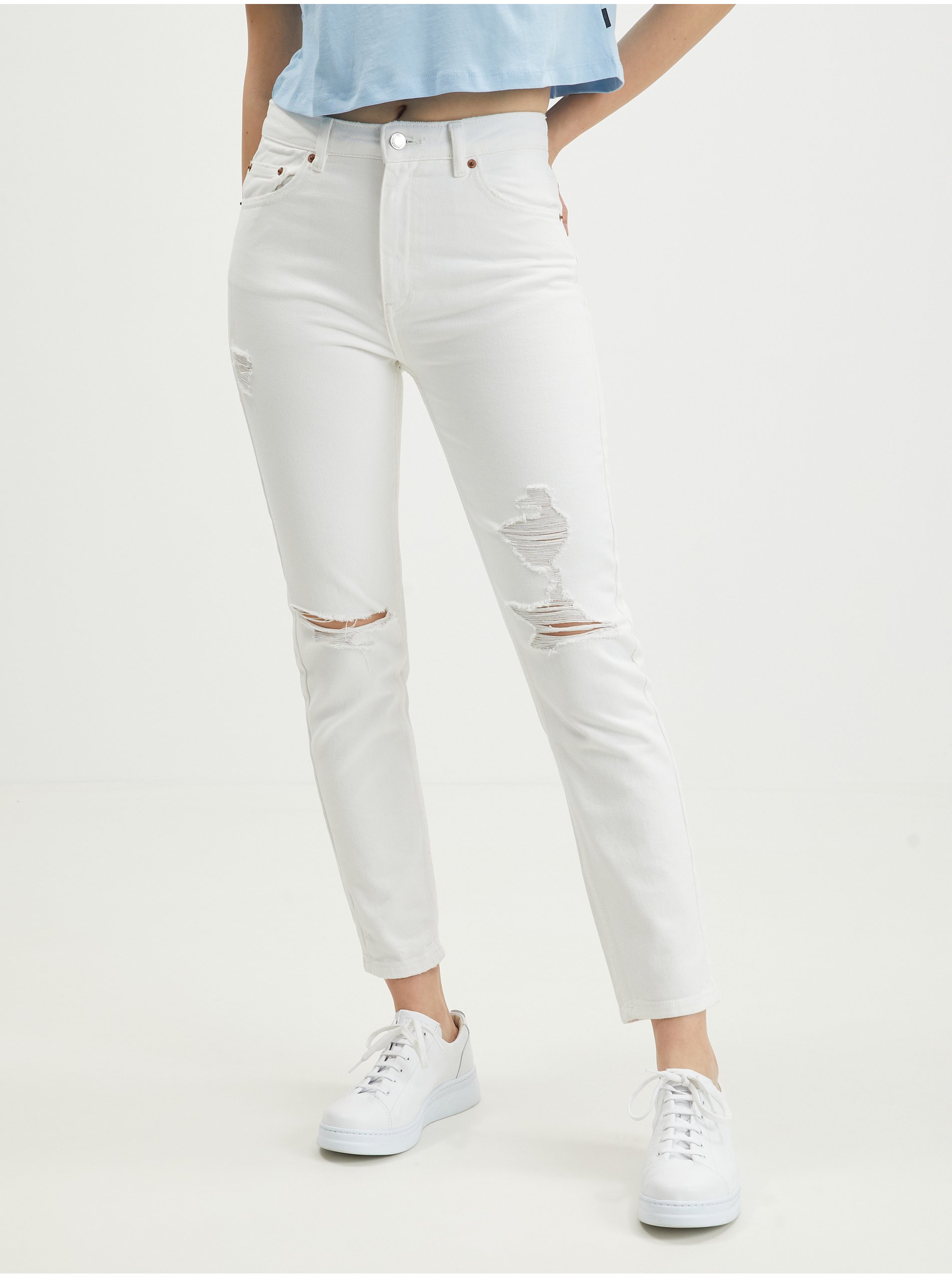 Levně Bílé slim fit džíny s potrhaným efektem TALLY WEiJL