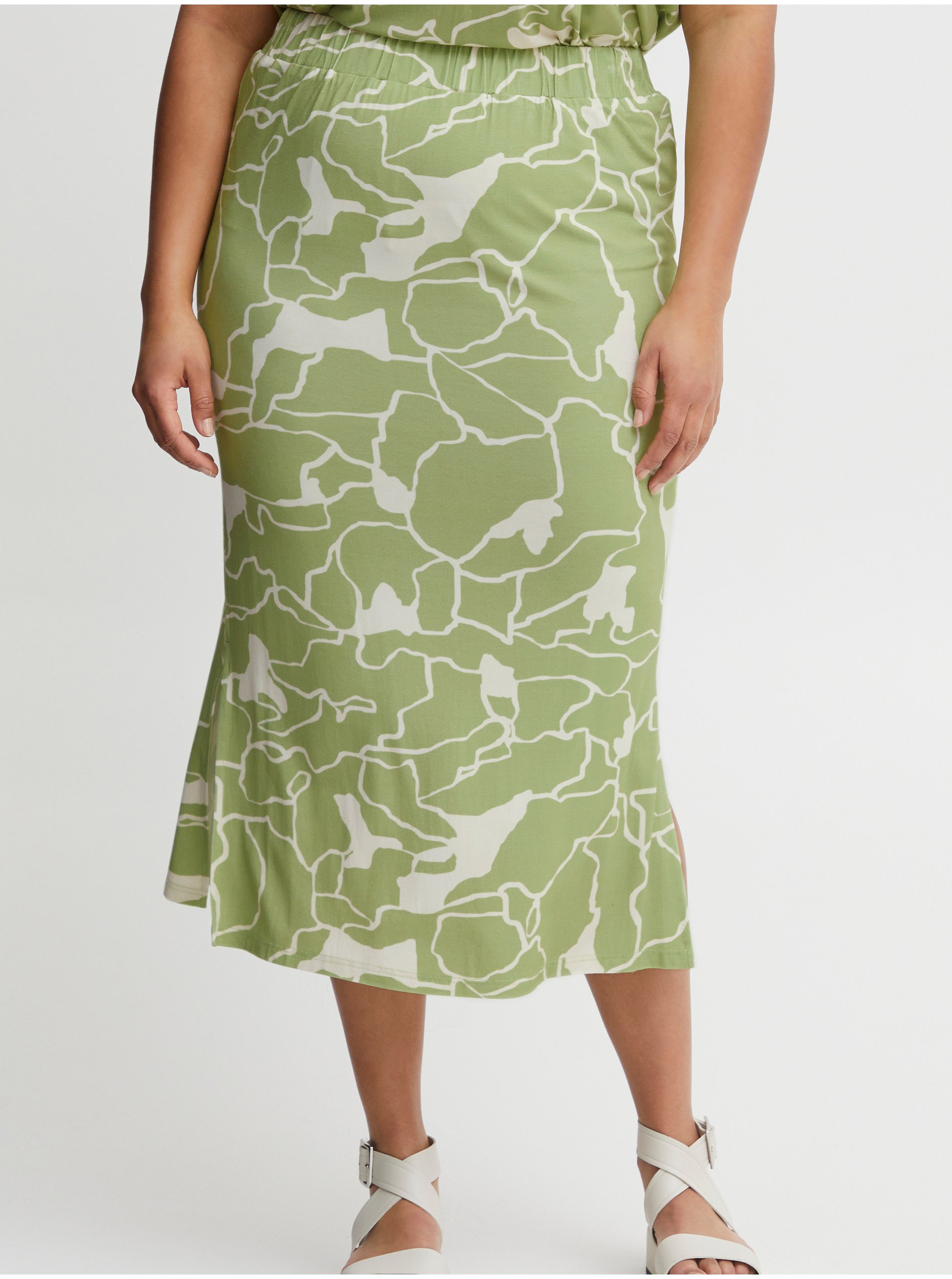 Levně Bílo-zelená dámská vzorovaná midi sukně Fransa