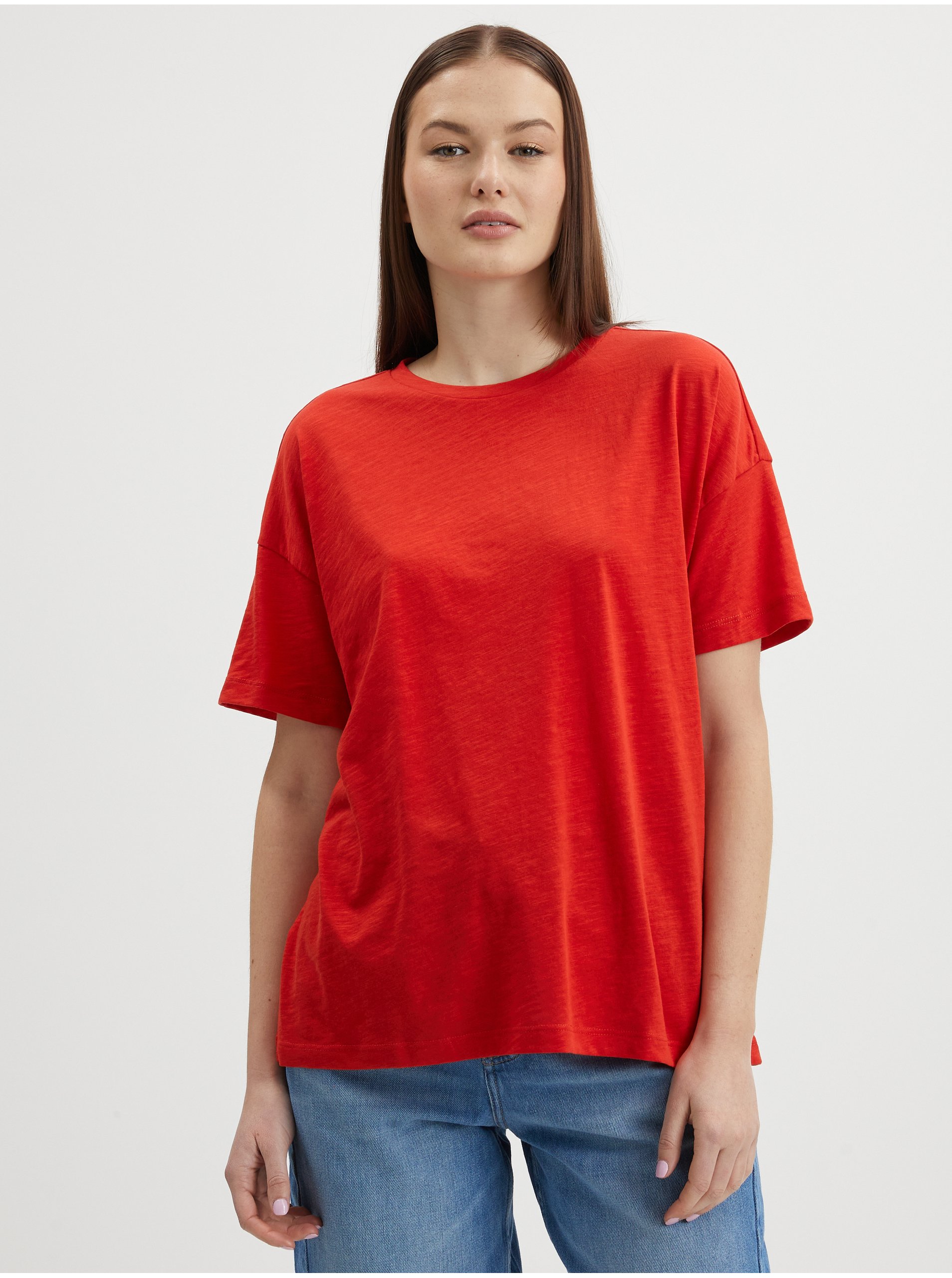 Lacno Červené voľné basic tričko Noisy May Mathilde