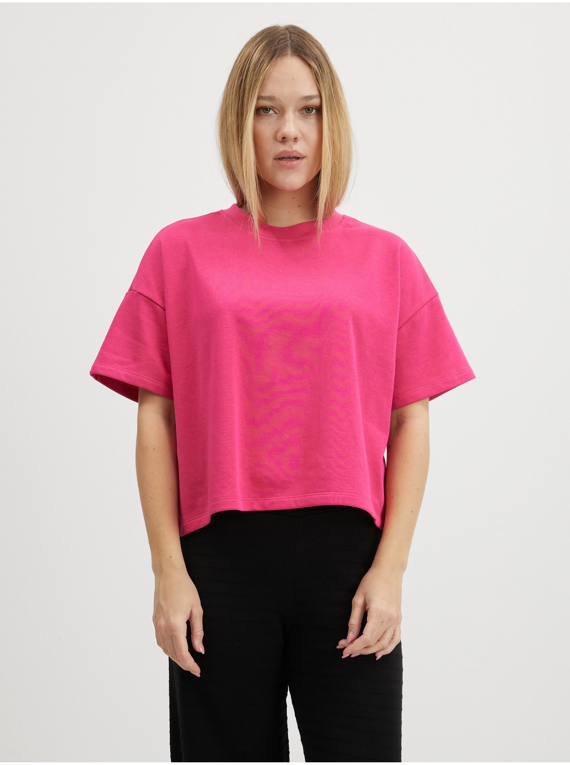 Levně Tmavě růžové dámské basic tričko Pieces Chilli