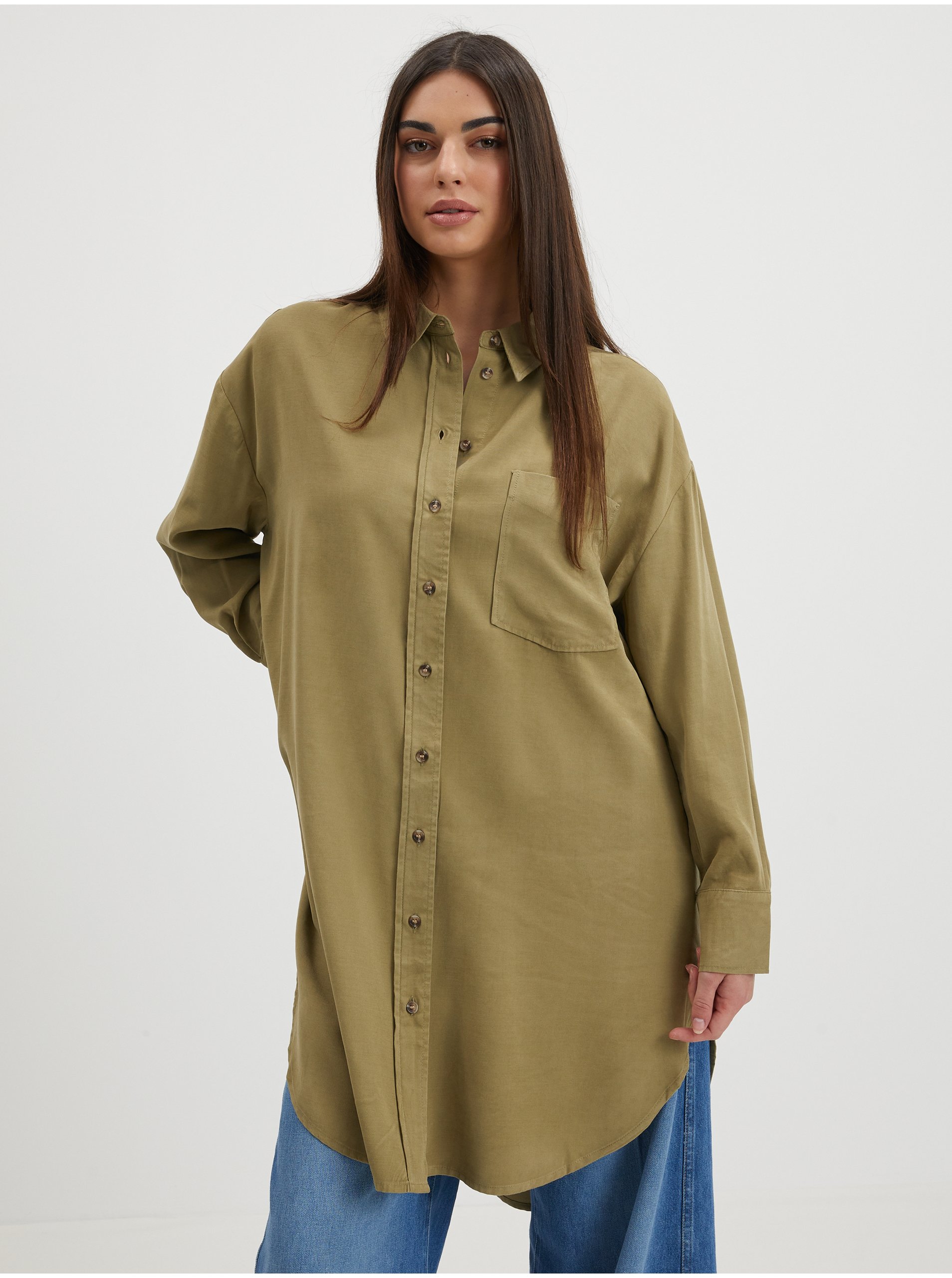 Levně Khaki dámská dlouhá košile ONLY Corin-Aris