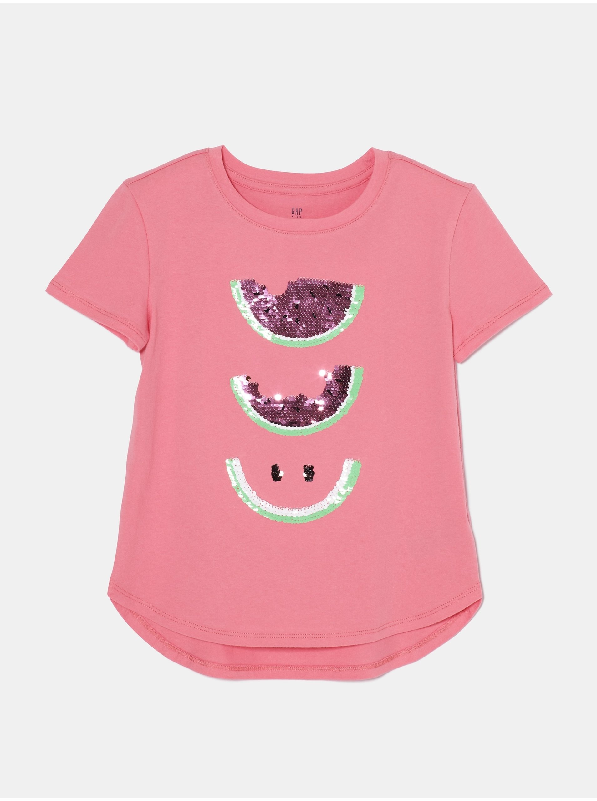 Lacno Ružové dievčenské tričko s flitrami GAP
