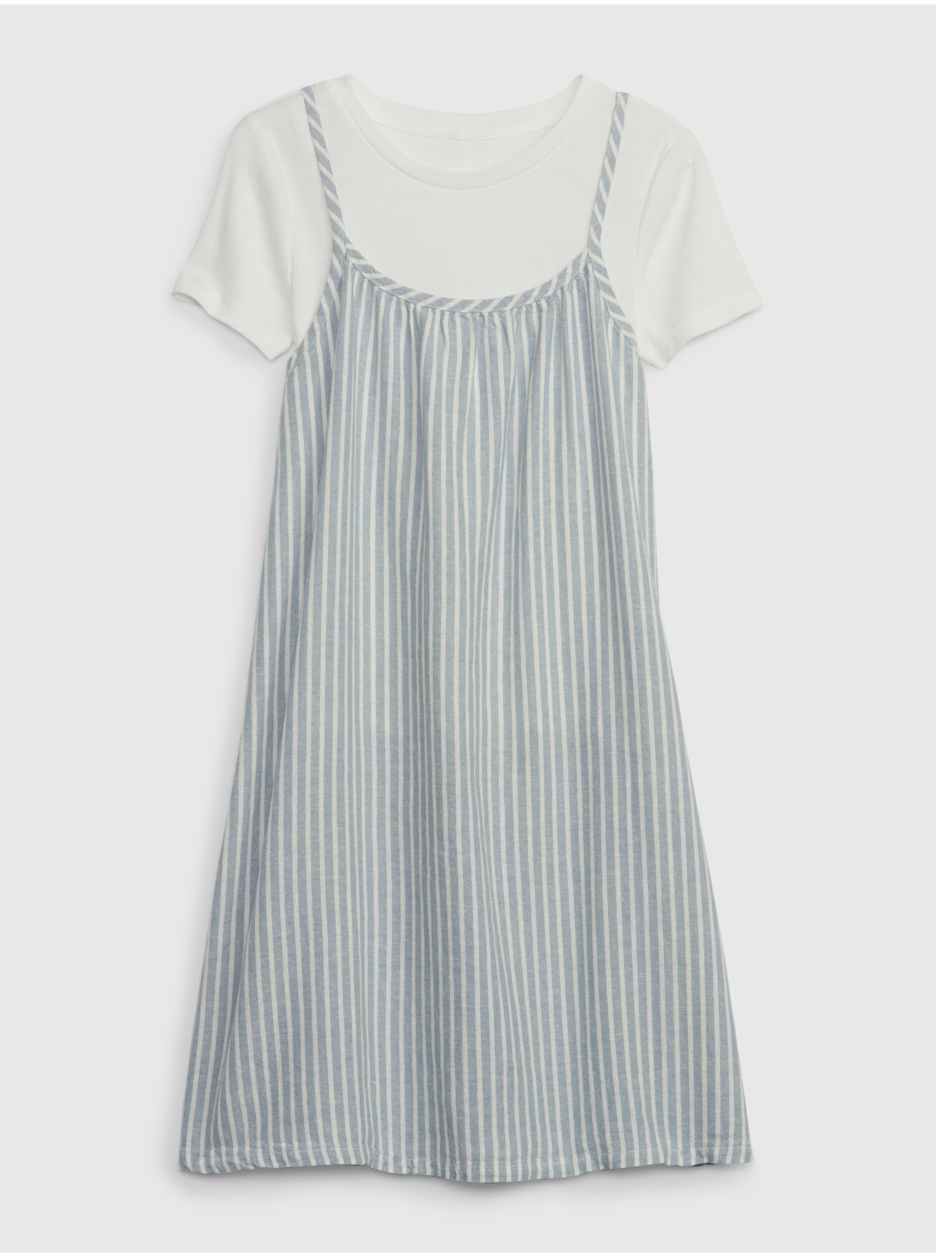 E-shop Sada holčičích pruhovaných šatů a trička v šedé a bílé barvě GAP