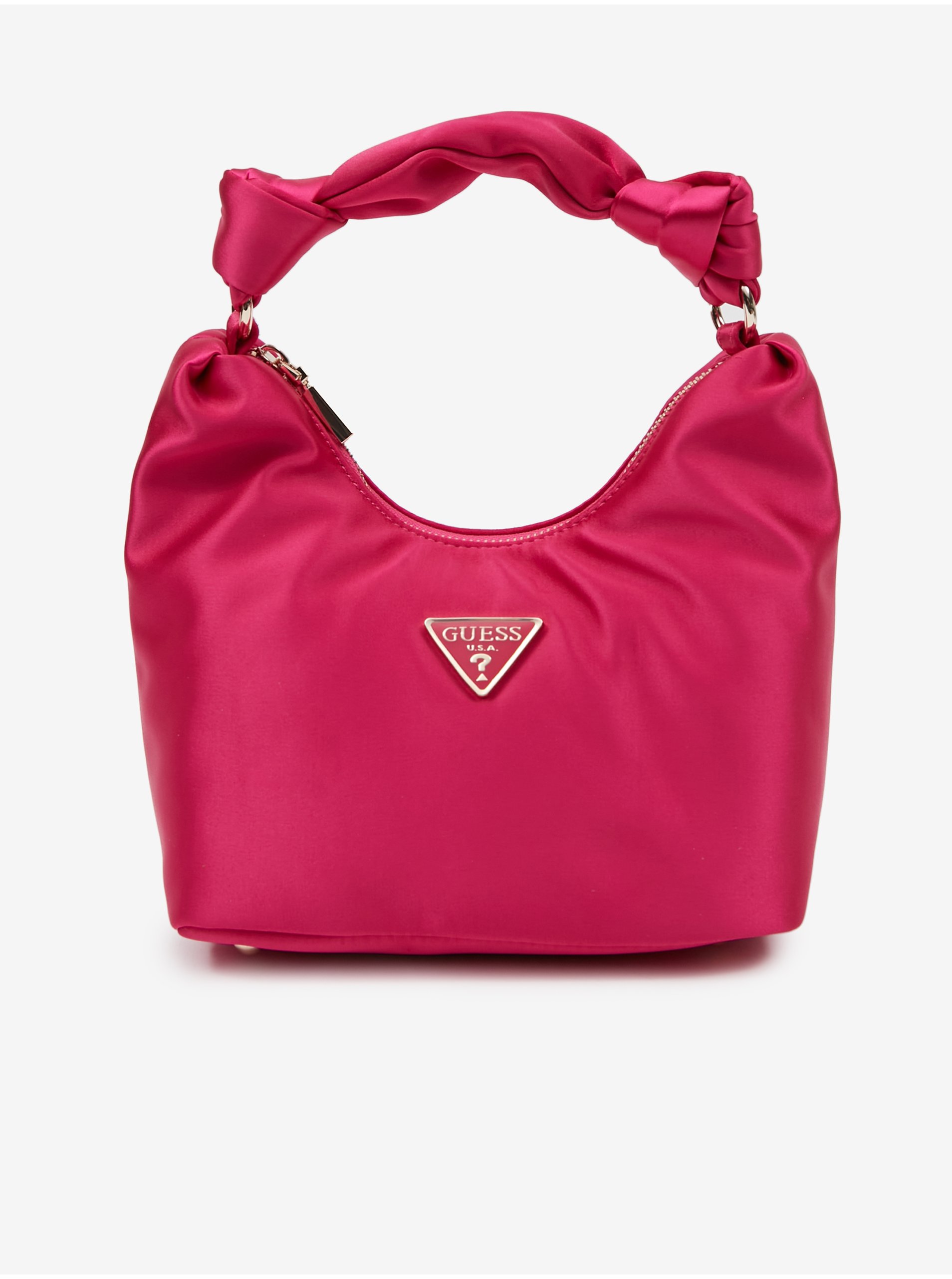 E-shop Tmavě růžová dámská saténová kabelka Guess Velina Hobo