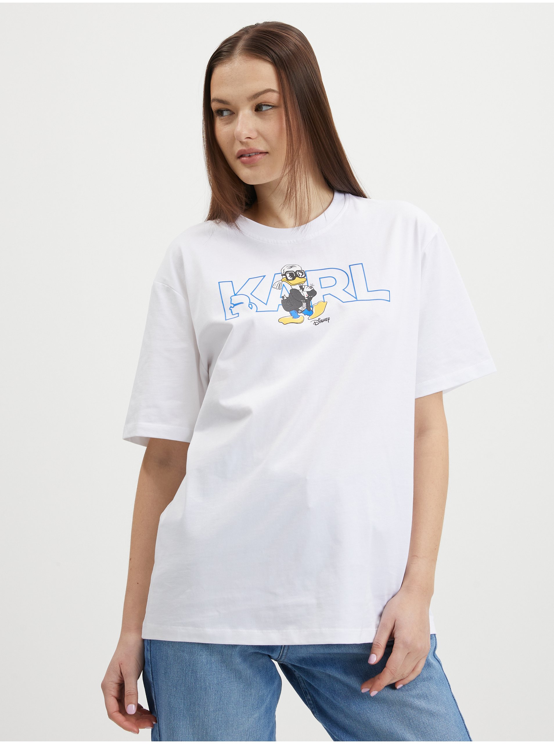 Levně Bílé dámské oversize tričko KARL LAGERFELD x Disney
