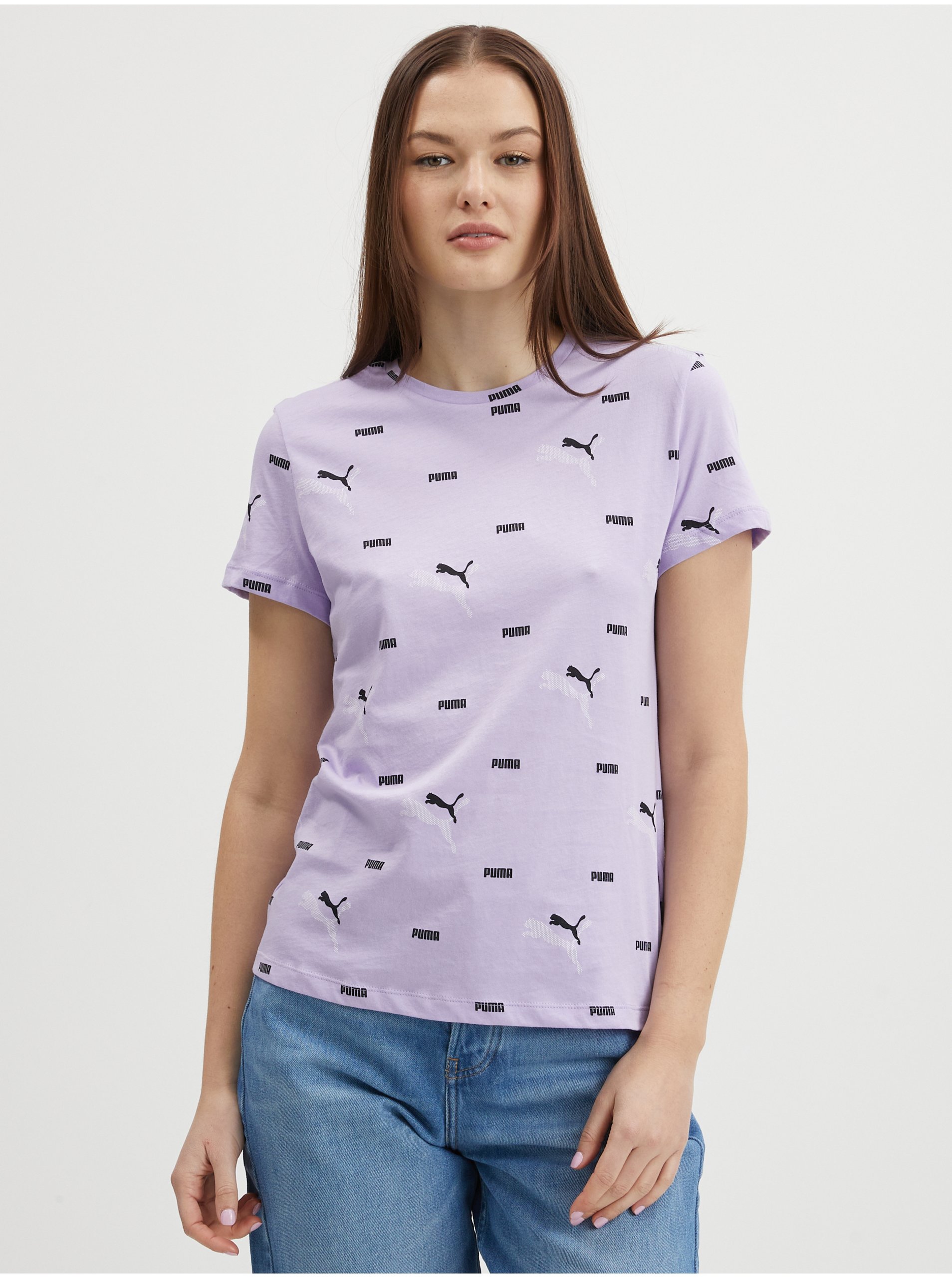 Lacno Svetlo fialové dámske vzorované tričko Puma Logo Power