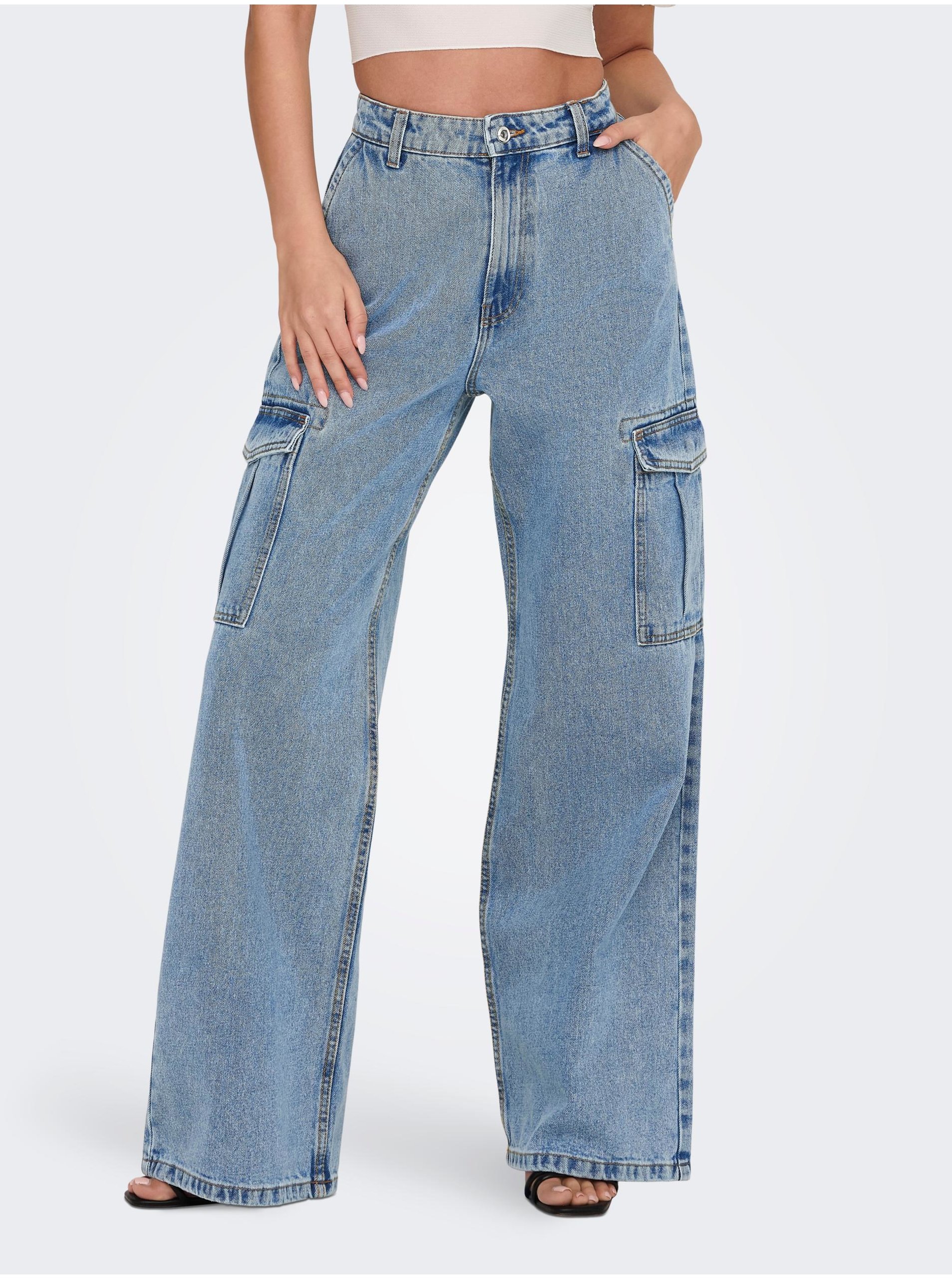 Lacno Svetlomodré dámske široké džínsy s vreckami ONLY Hope