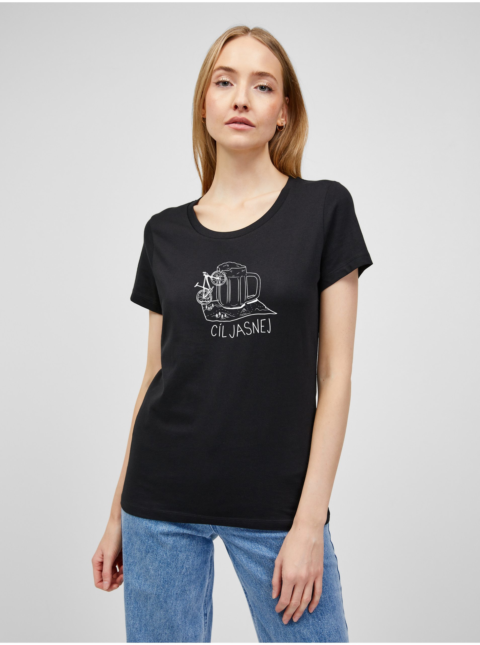 Levně Černé dámské tričko s potiskem ZOOT.Original Cíl jasnej
