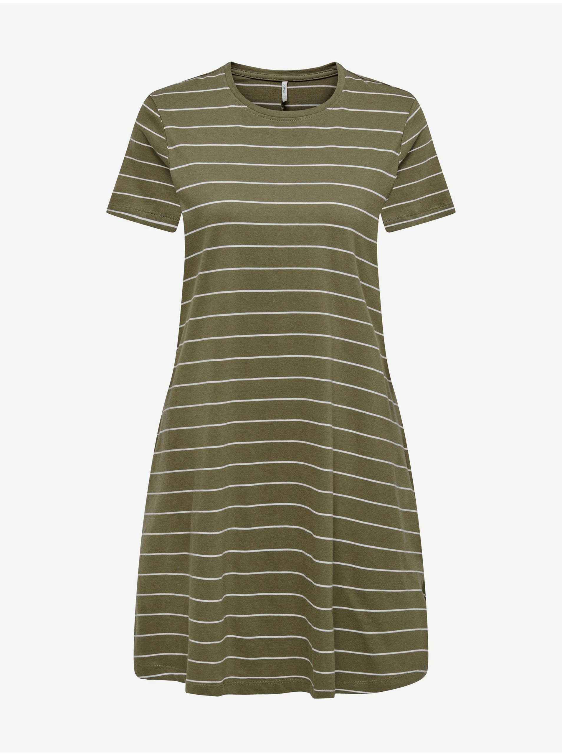 E-shop Khaki dámské pruhované basic šaty ONLY May
