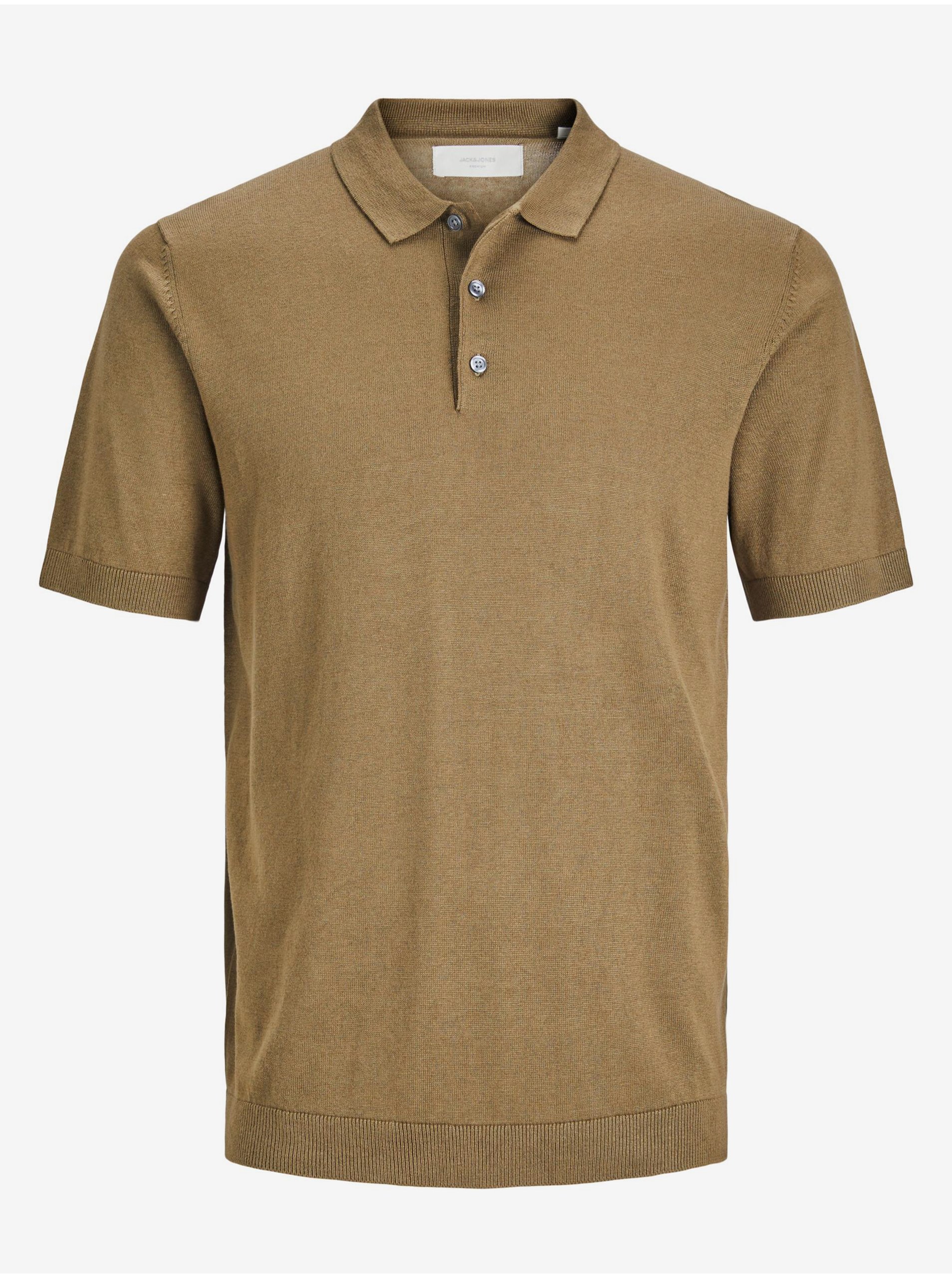 E-shop Khaki pánské polo tričko s příměsí lnu Jack & Jones Rigor