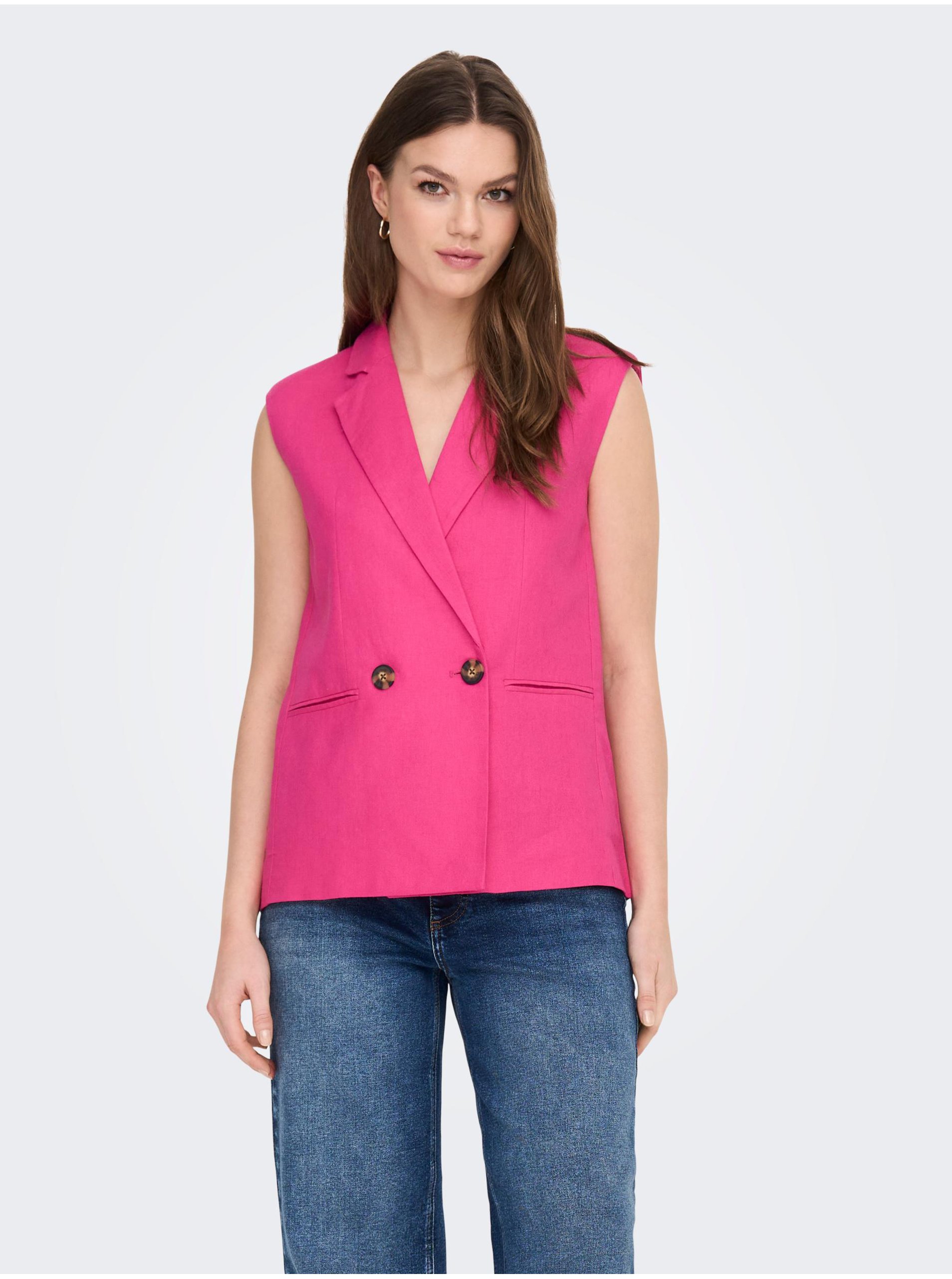E-shop Tmavě růžová dámská lněná vesta ONLY Caro