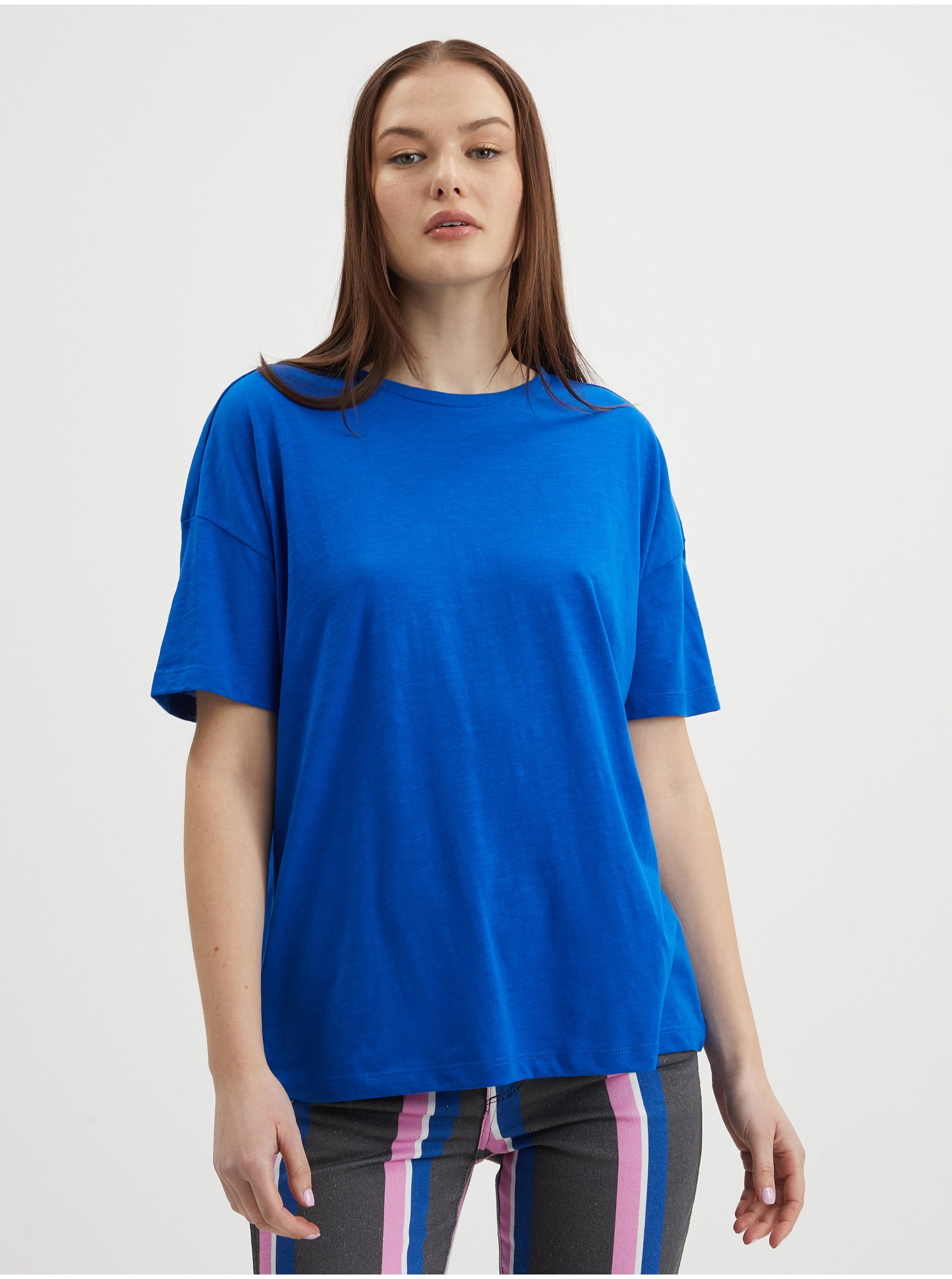 Lacno Modré voľné basic tričko Noisy May Mathilde