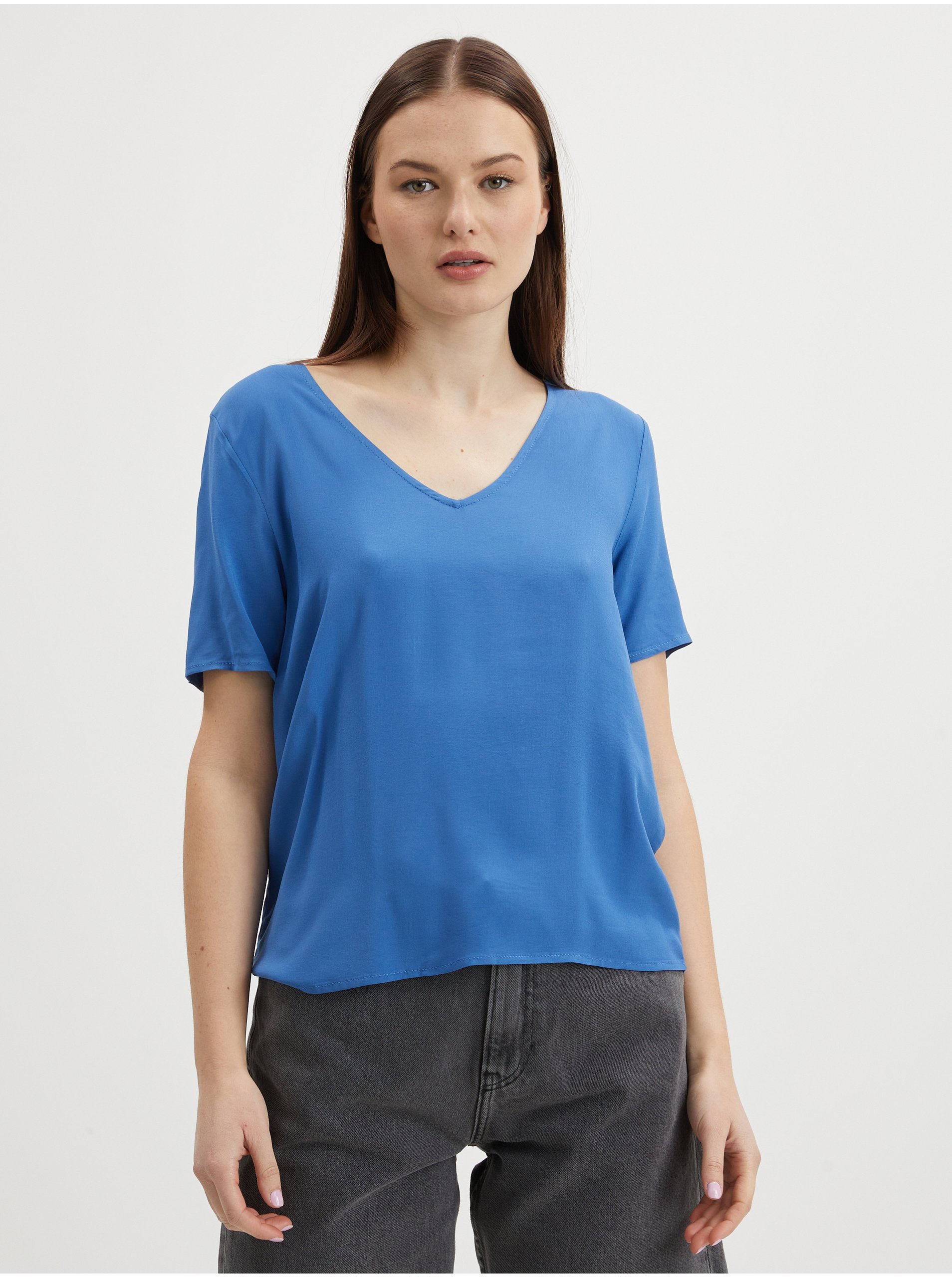 Levně Modré dámské basic tričko VILA Paya